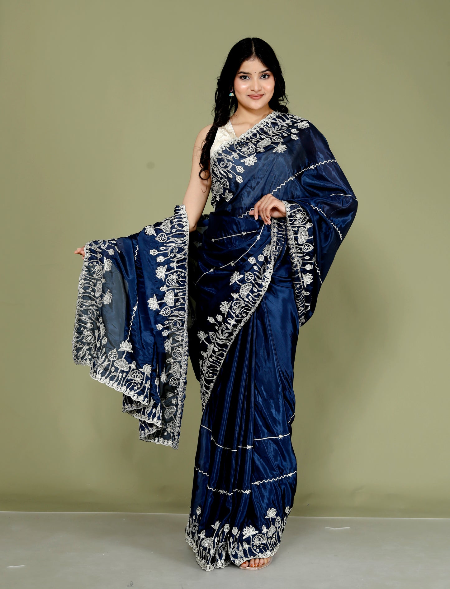 HO SILK ZARI EMBROIDRY HANDWORK NAVY BLUE SAREE BY SKFBHOLUBHAI