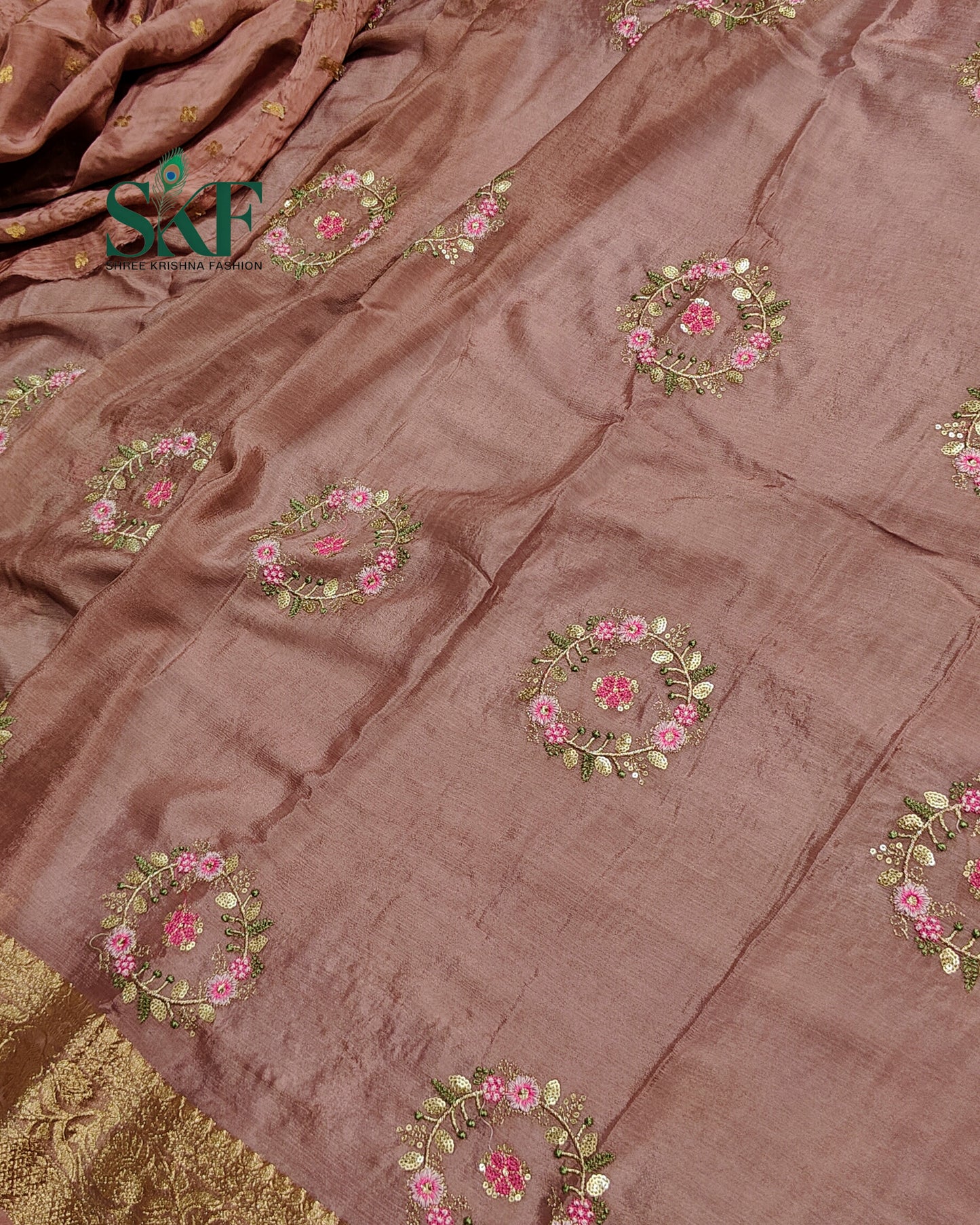 CHINON SEQUENCE EMBROIDERY WEAVING WORK WINE SAREE BY SKFBHOLUBHAI