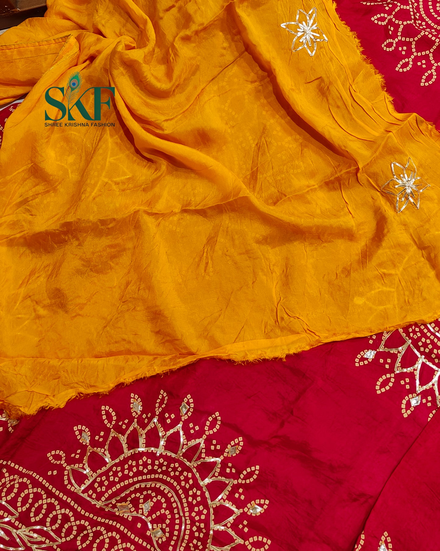 MODAL SILK BHANDHANI KACHAGOTTA WORK RANIPINK SAREE BY SKFBHOLUBHAI