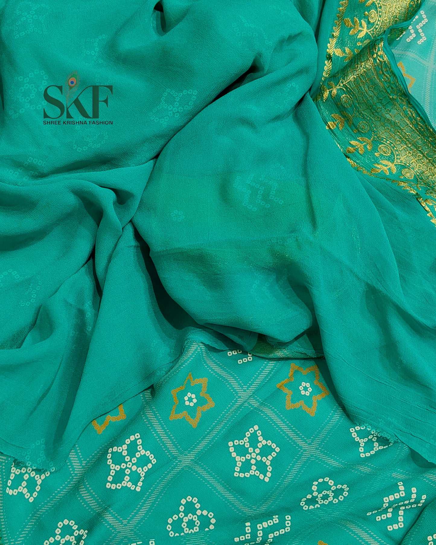 GEORGETTE GHATCHOLA BHANDHANI RAMAGREEN OMBREDYE WEAVING SAREE BY SKFBHOLUBHAI