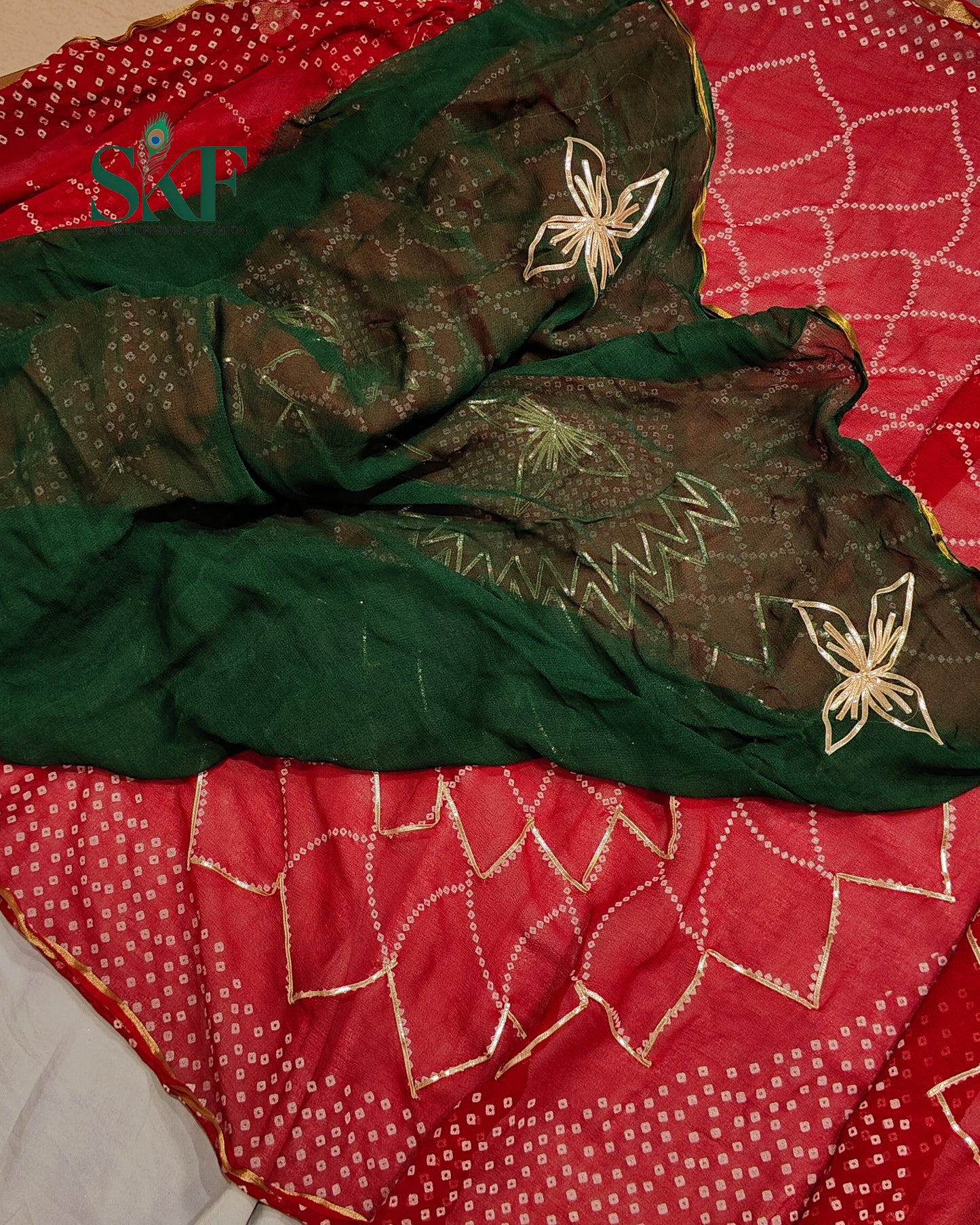 VISCOSS GEORGETTE CHAKRA BHANDHANI KACHAGOTTA WORK MEHROON SAREE BY SKFBHOLUBHAI