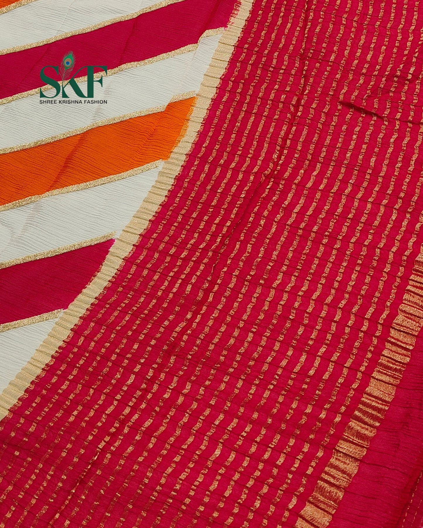 CHINON LEHRIYA EMBROIDERY WEAVING WORK BORDER MULTICOLOUR SAREE BY SKFBHOLUBHAI
