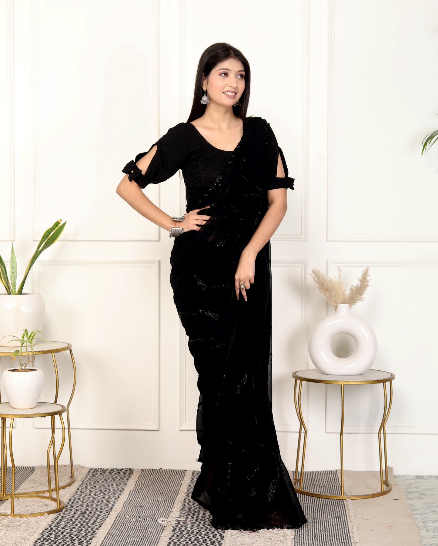GEORGETTE BLACK KARDANA JAAL HANDWORK SAREE BY SKFBHOLUBHAI