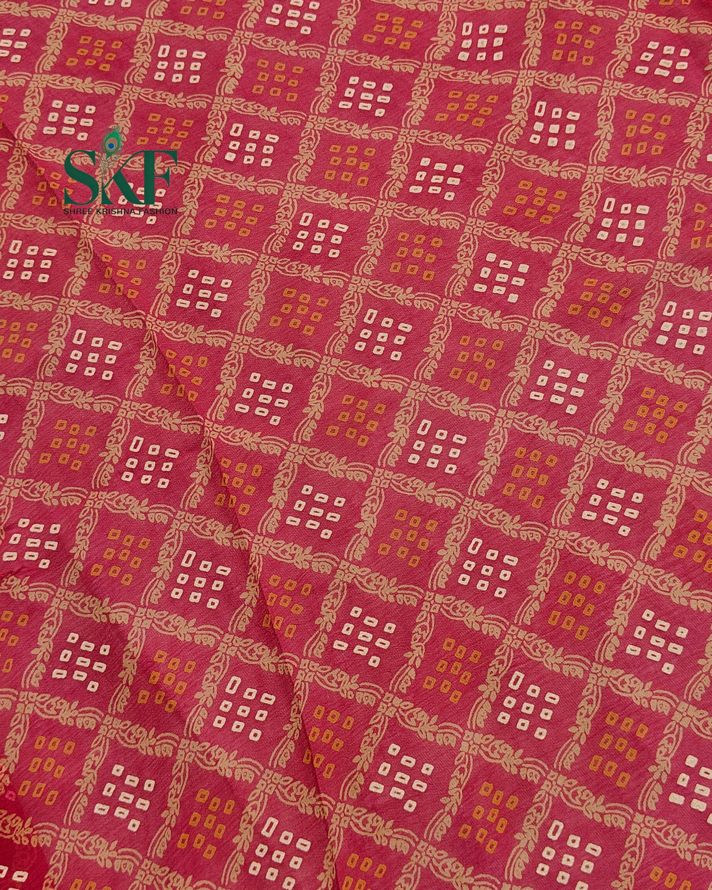 KHADI NEEM JARI GEORGETTE BHANDHANI ONIONPINK SAREE BY SKFBHOLUBHAI