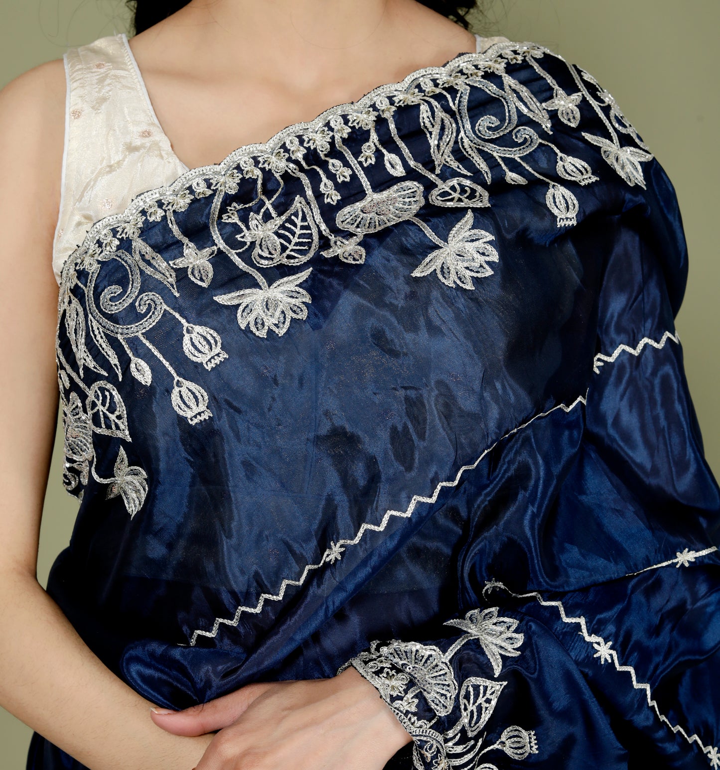 HO SILK ZARI EMBROIDRY HANDWORK NAVY BLUE SAREE BY SKFBHOLUBHAI