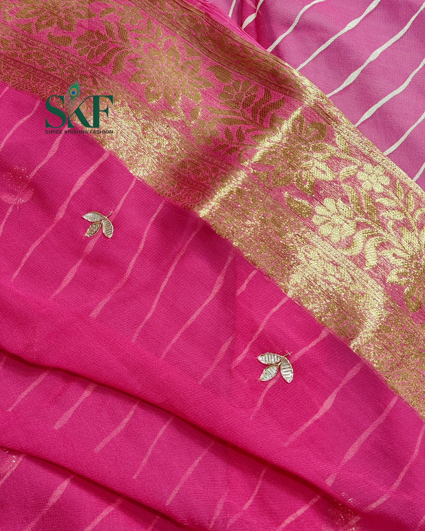 GEORGETTE LEHRIYA GOTTA HANDWORK BUTTY PINK SAREE BY SKFBHOLUBHAI