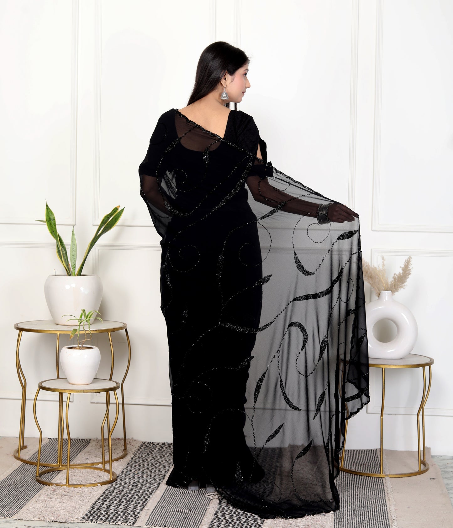 GEORGETTE BLACK KARDANA JAAL HANDWORK SAREE BY SKFBHOLUBHAI