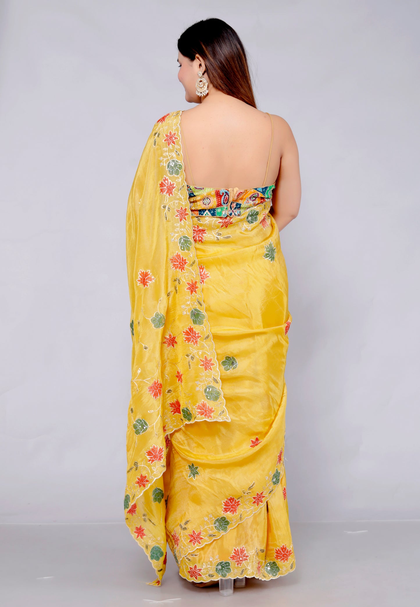 HO SILK HAND PAINTED ZARI OUTLINE VIBRANT YELLOW SAREE BY SKFBHOLUBHAI