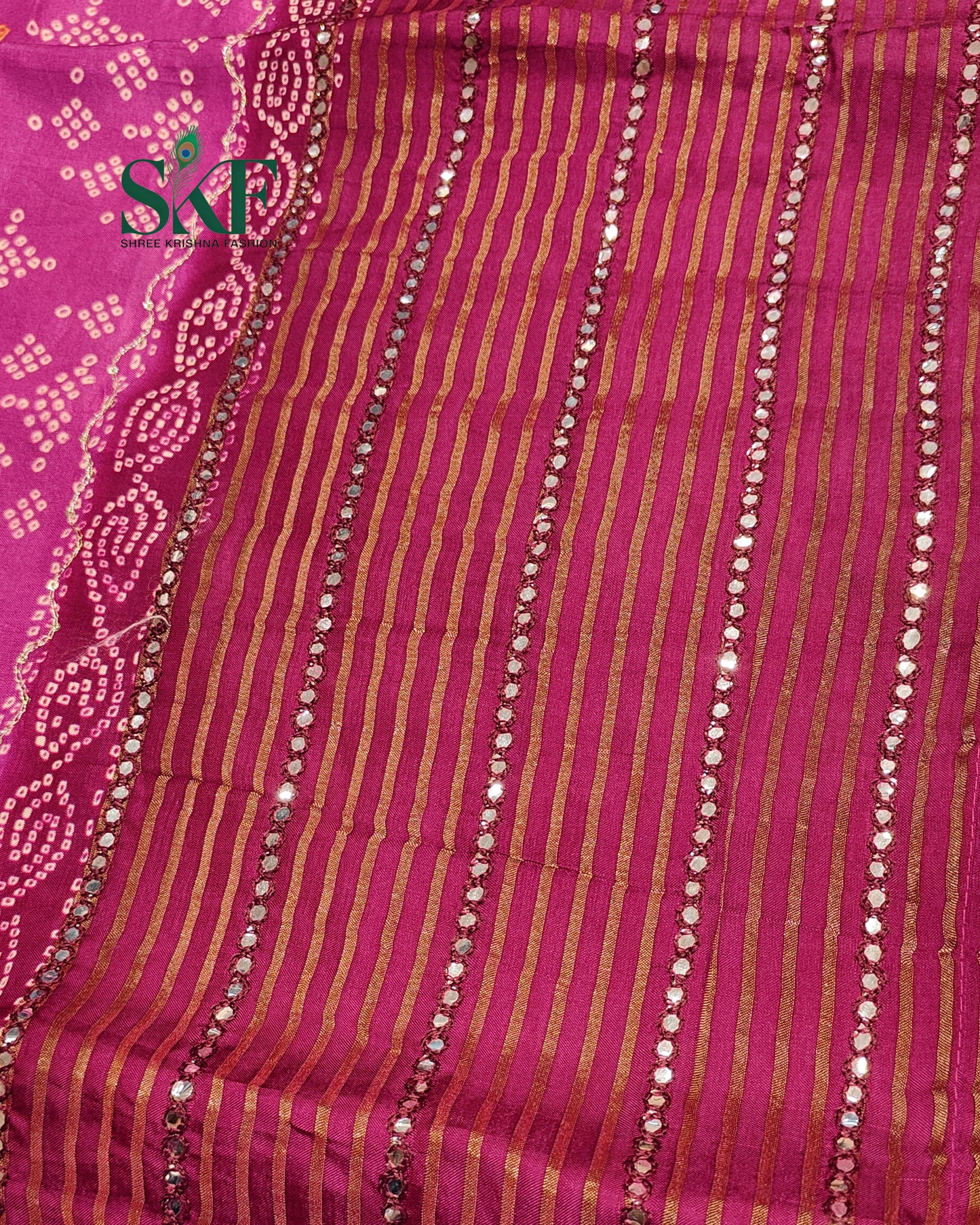 HO SILK BHANDHANI MIRROR WORK TWO TONE PURPLE AND WINE SAREE BY SKFBHOLUBHAI