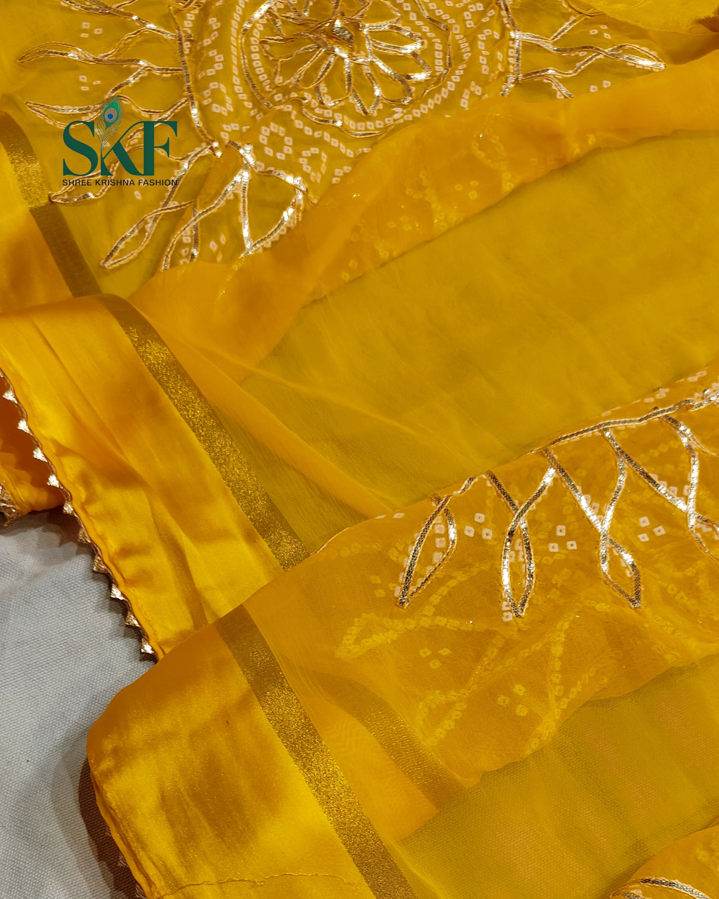 DIAMOND CHIFFON BHANDHANI KACHAGOTTA WORK YELLOW SAREE BY SKFBHOLUBHAI