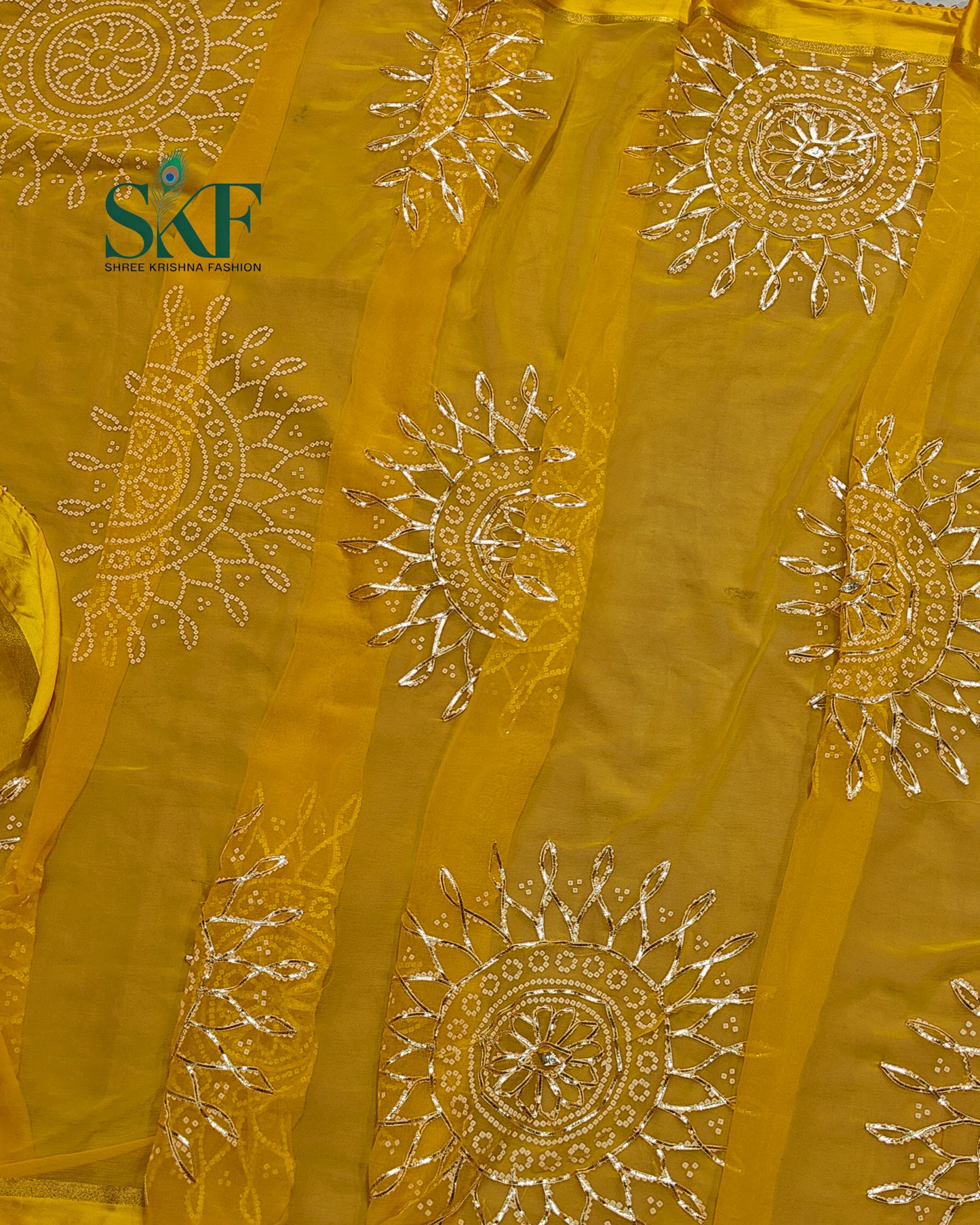 DIAMOND CHIFFON BHANDHANI KACHAGOTTA WORK YELLOW SAREE BY SKFBHOLUBHAI