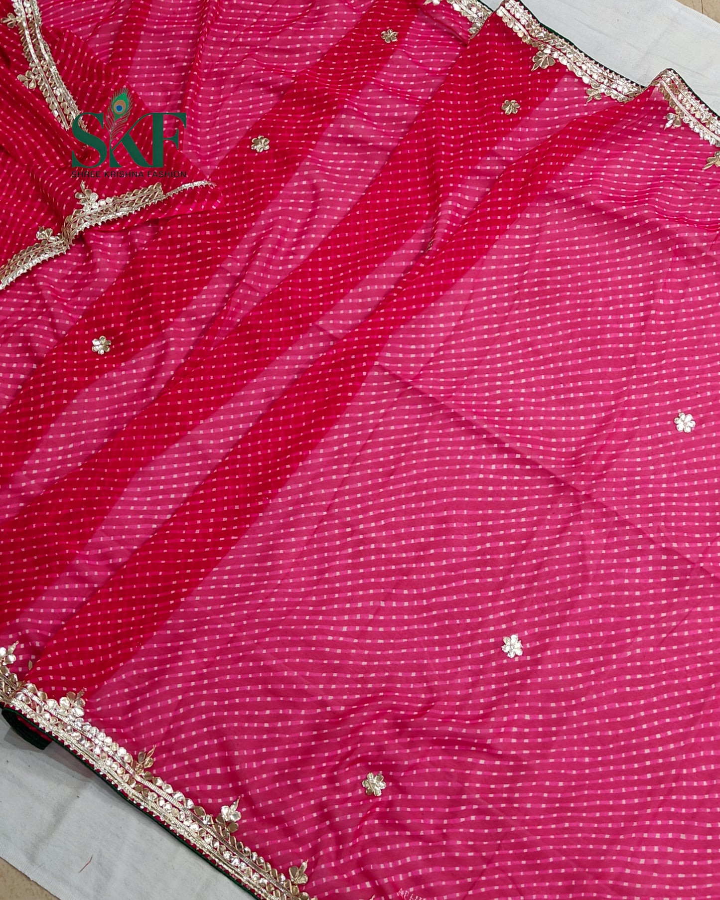 GEORGETTE MODHA LEHRIYA GOTTAPATTI WORK RANIPINK SAREE BY SKFBHOLUBHAI