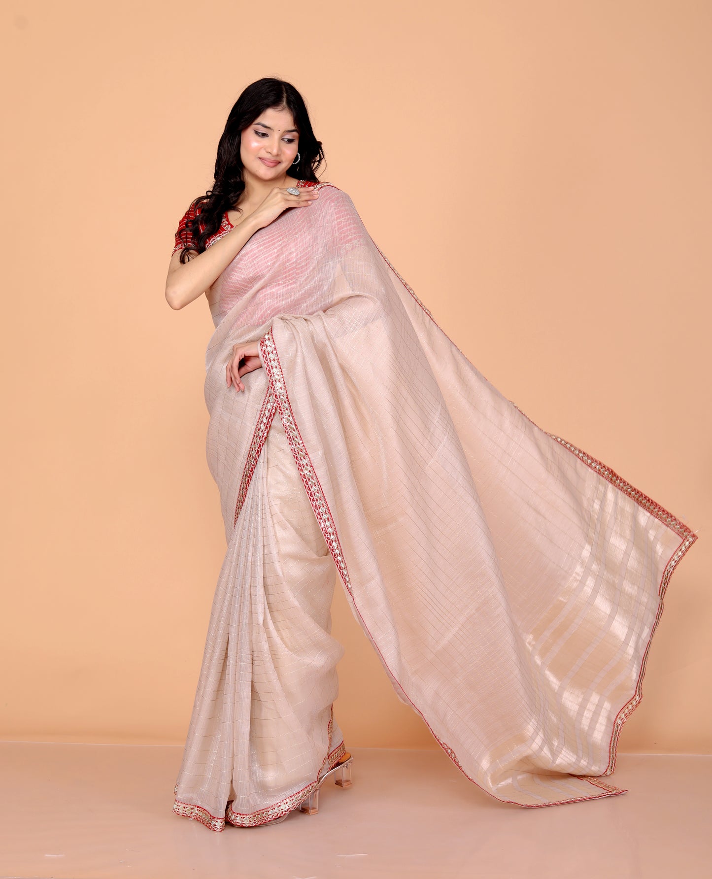 JUTT SILK WEAVING STICH BLOUSE IVORY GOLD SAREE BY SKFBHOLUBHAI