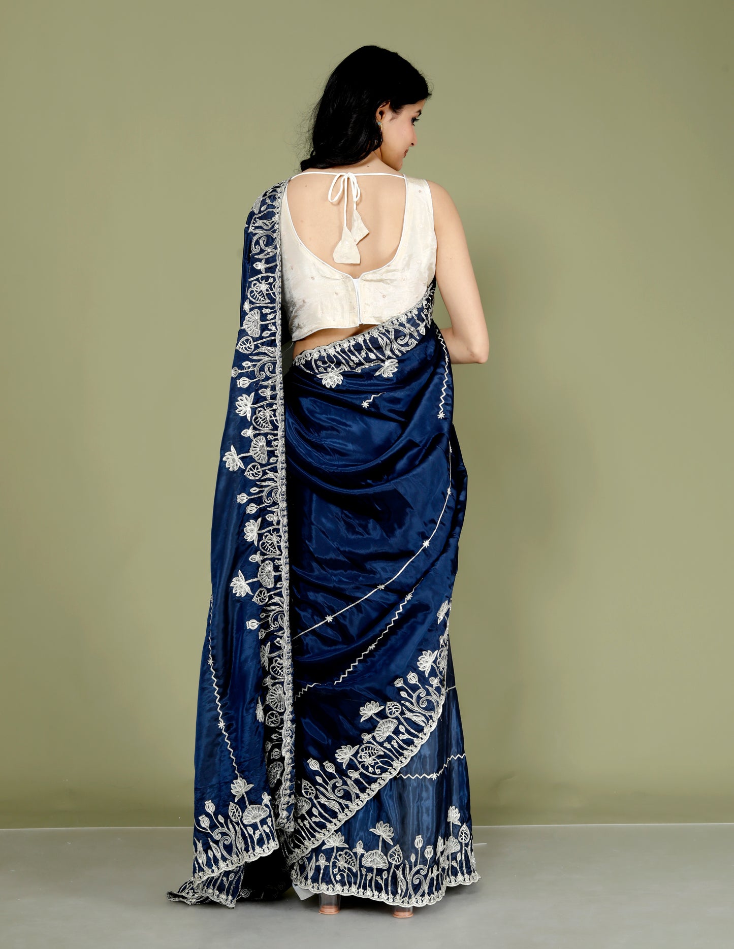 HO SILK ZARI EMBROIDRY HANDWORK NAVY BLUE SAREE BY SKFBHOLUBHAI