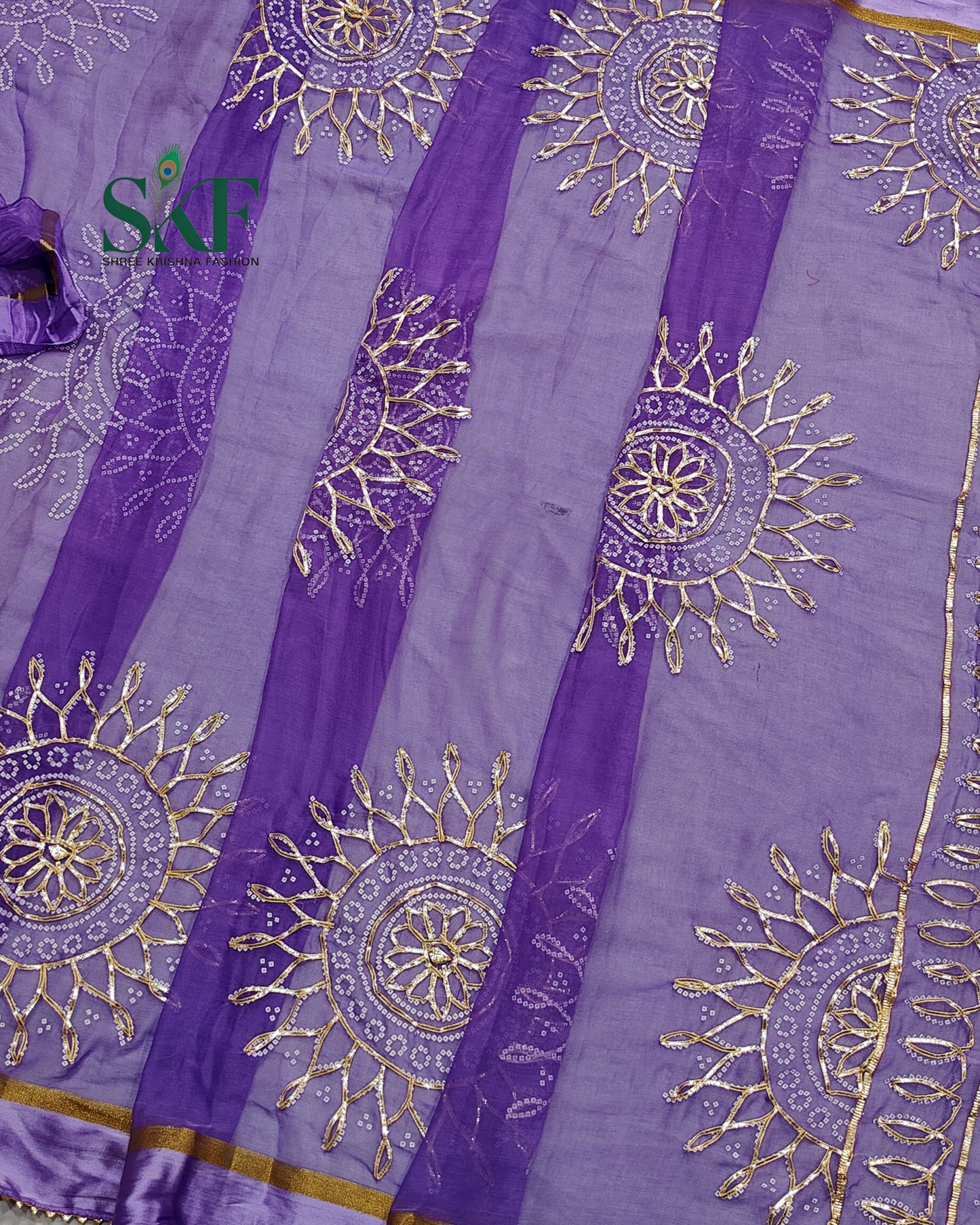 DIAMOND CHIFFON BHANDHANI KACHAGOTTA WORK LAVENDER SAREE BY SKFBHOLUBHAI