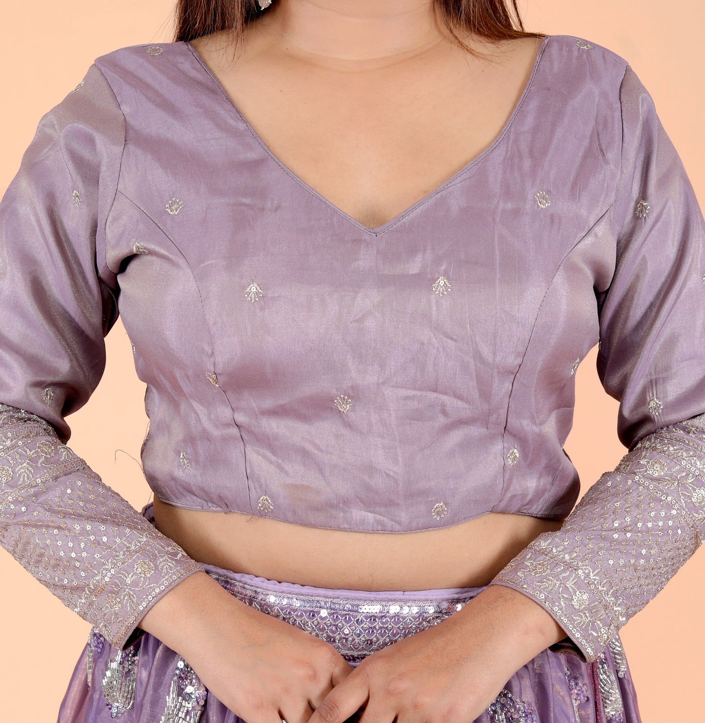 TISSUE EMBROIDERY WORK 3/4 SLLEVES LAVENDER BLOUSE BY SKFBHOLUBHAI
