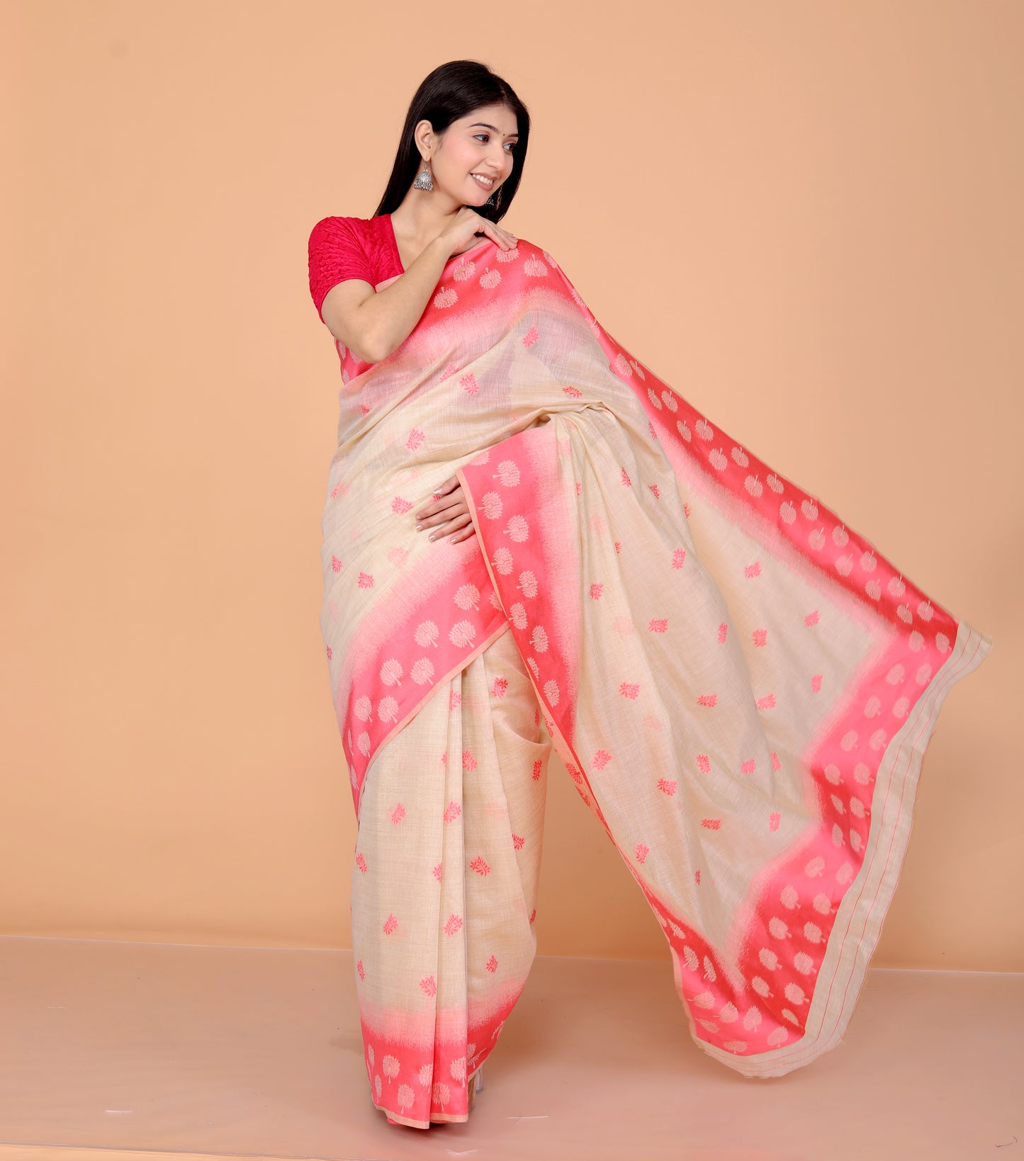 COTTON BLEND WEAVING PINK SAREE BY SKFBHOLUBHAI