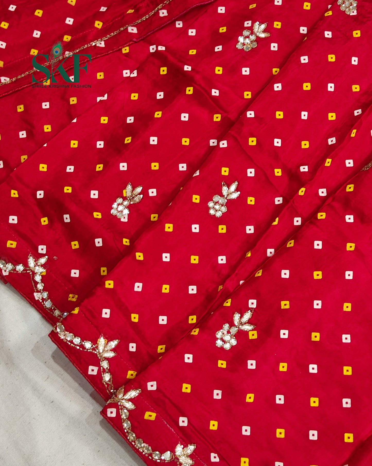 MODAL SILK BHANDHANI HANDWORK BUTTA RED SAREE BY SKFBHOLUBHAI