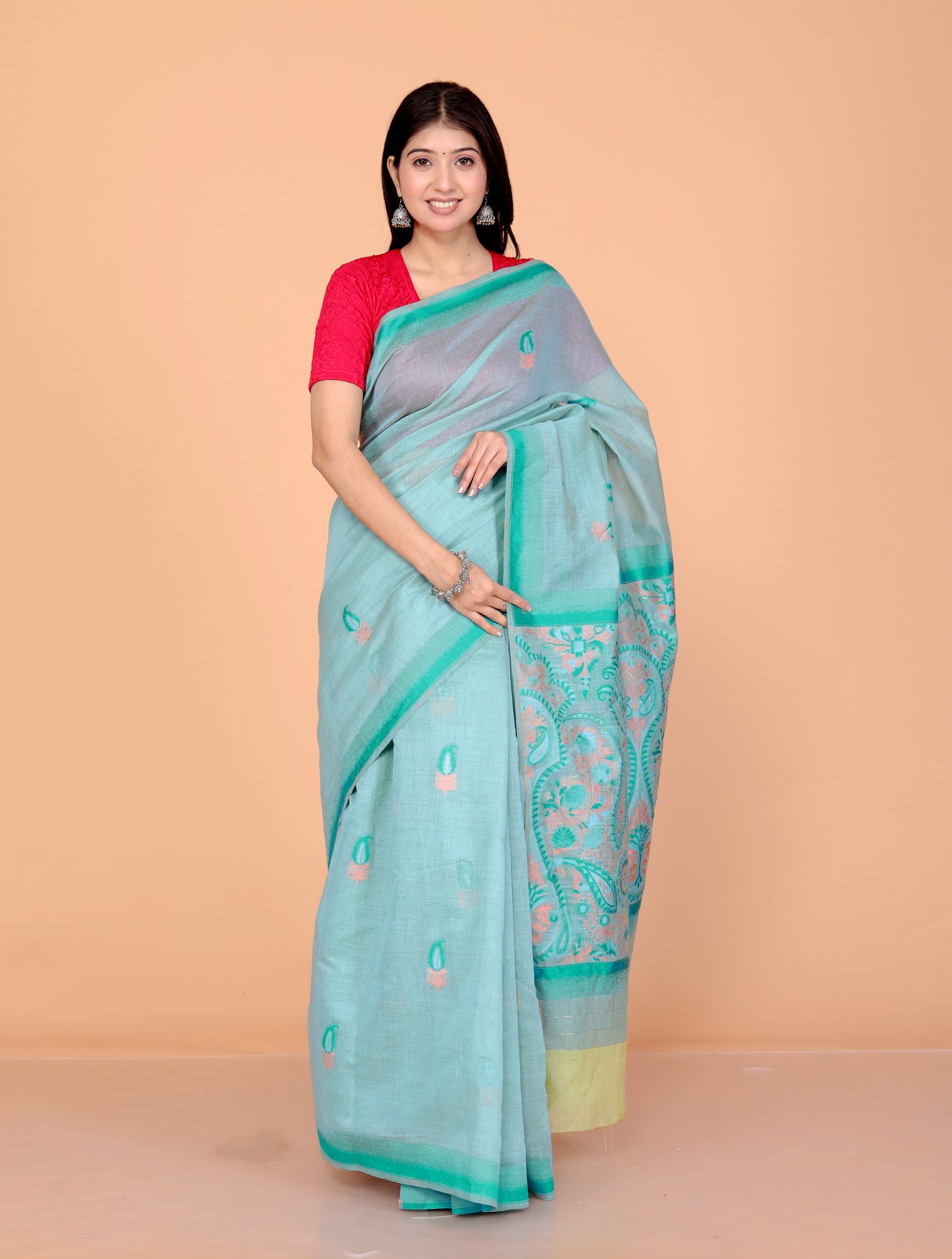 COTTON BLEND WEAVING FIROZI SAREE BY SKFBHOLUBHAI