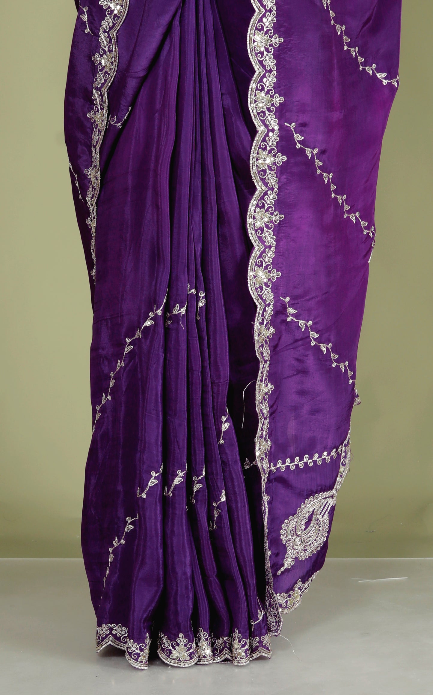 HO SILK ZARI SEQUENCE EMBROIDERY RICH PURPLE SAREE BY SKFBHOLUBHAI