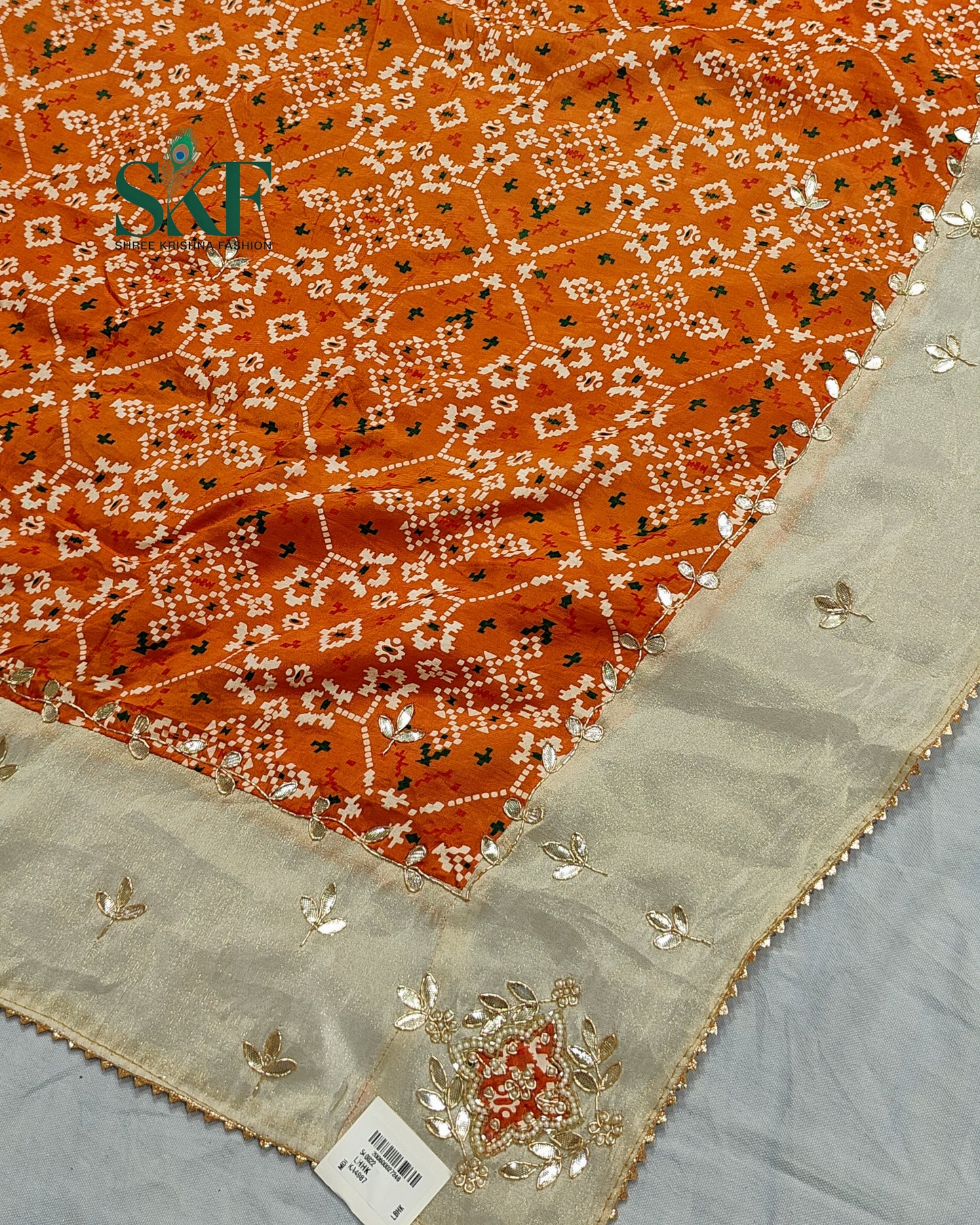 TUSSAR SILK PATOLA PRINT GOTTA HANDWORK BORDER ORANGE SAREE BY SKFBHOLUBHAI