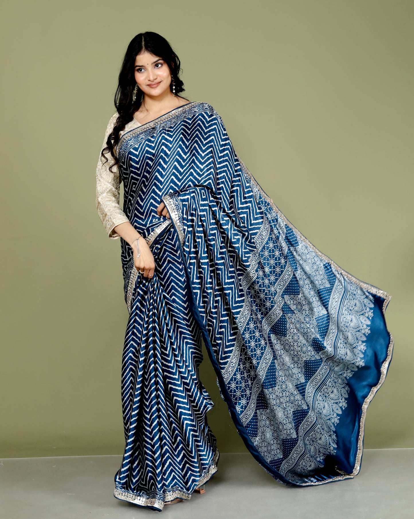 GAJJI SILK LEHRIYA GOTTAWORK BLUE SAREE BY SKFBHOLUBHAI