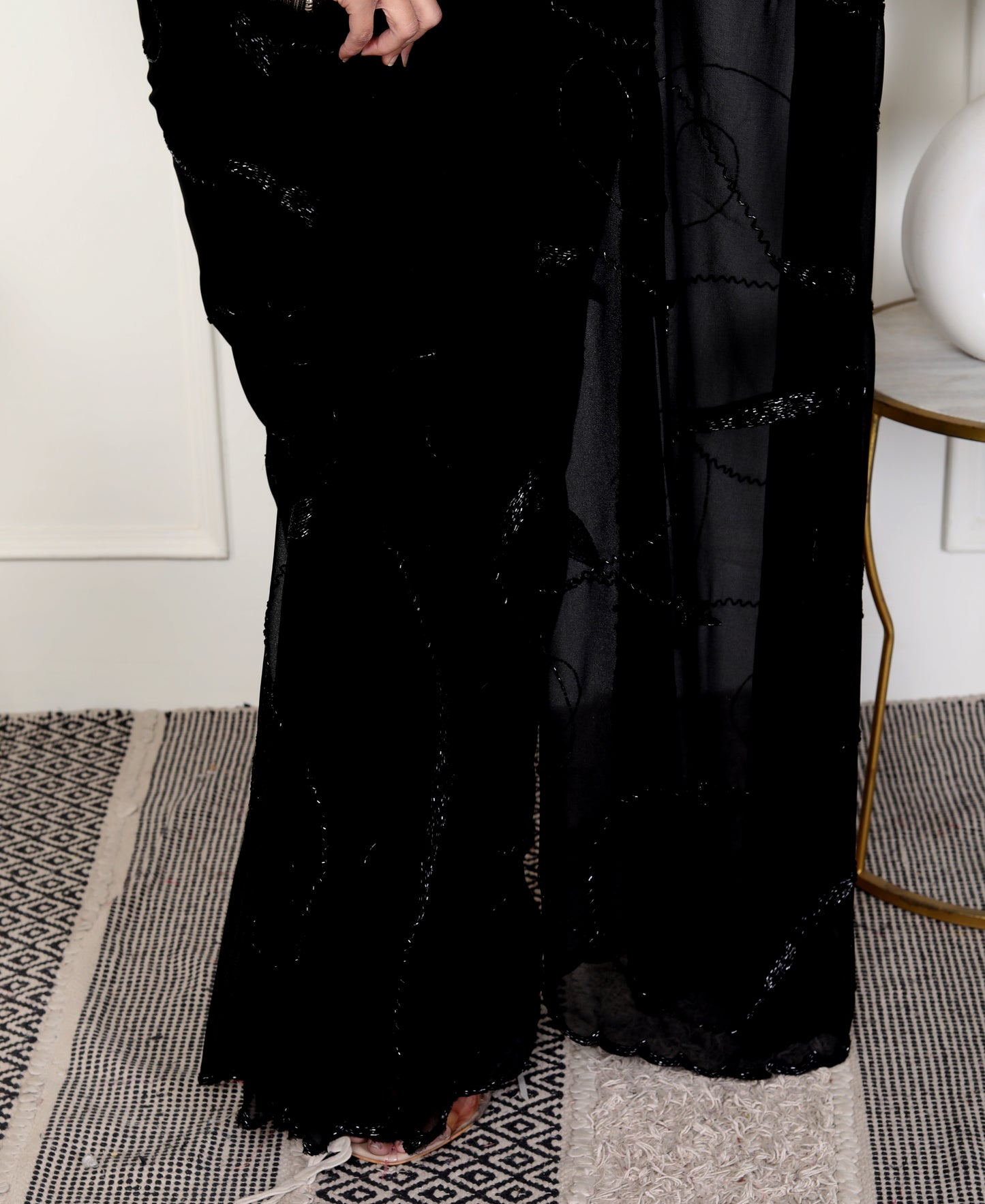 GEORGETTE BLACK KARDANA JAAL HANDWORK SAREE BY SKFBHOLUBHAI