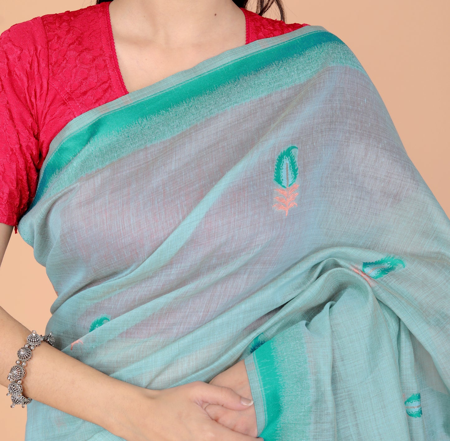 COTTON BLEND WEAVING FIROZI SAREE BY SKFBHOLUBHAI