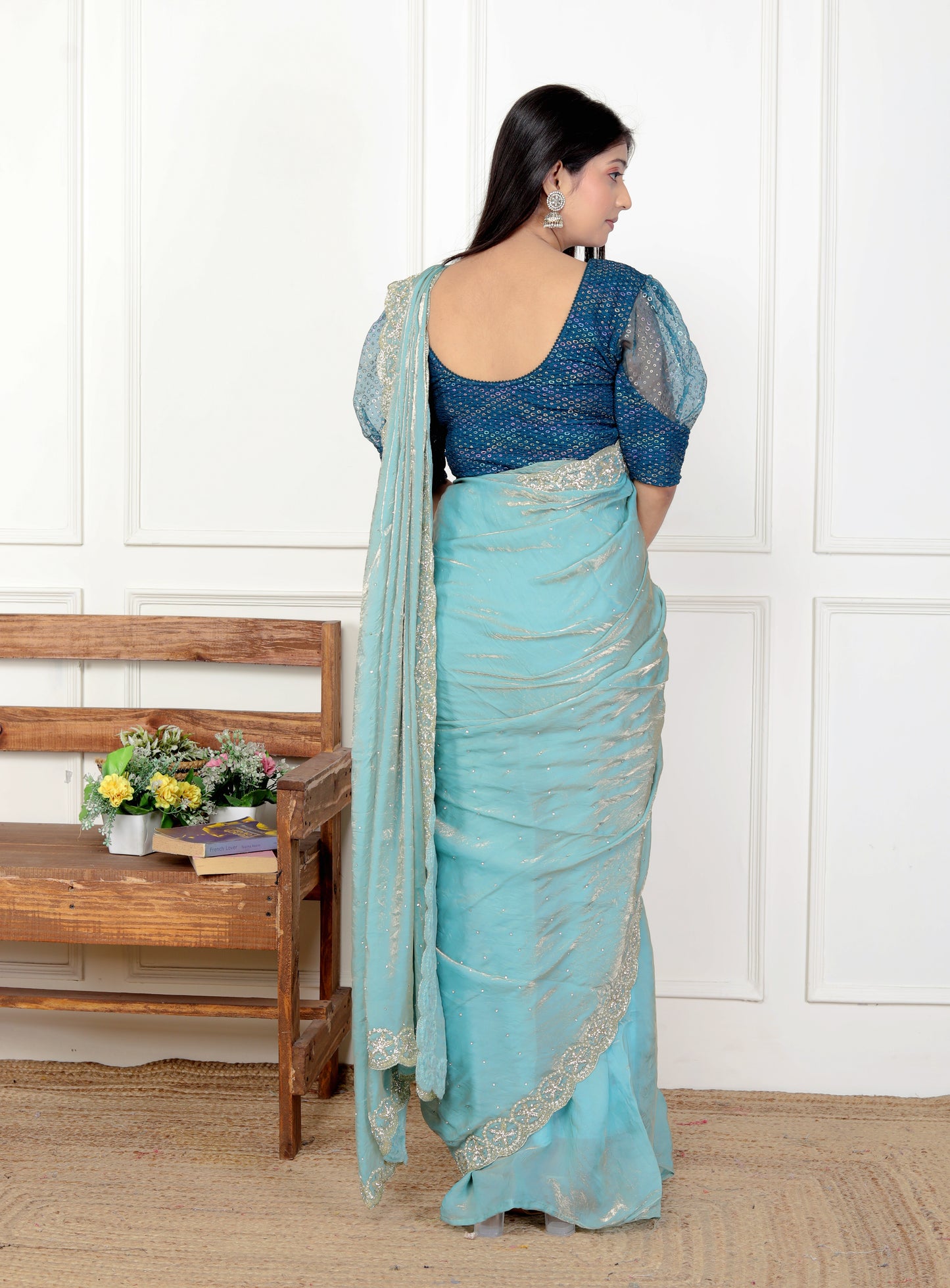 TISSUE SHIMMER BORDER HANDWORK SAREE
