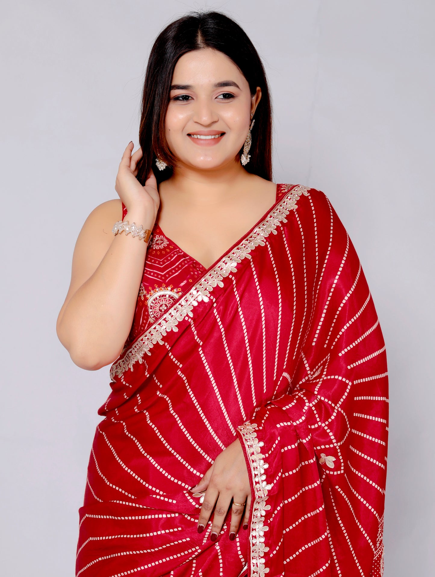 GAJJI SILK BHANDHANI GOTTAWORK RED SAREE BY SKFBHOLUBHAI