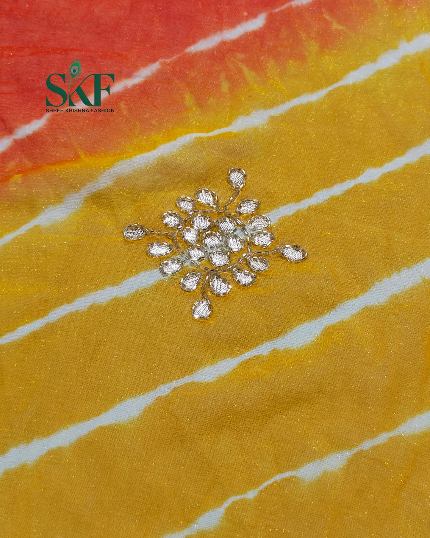 DIAMOND CHIFFON PACHRANGA LEHRIYA GOTTA HANDWORK SAREE BY SKFBHOLUBHAI