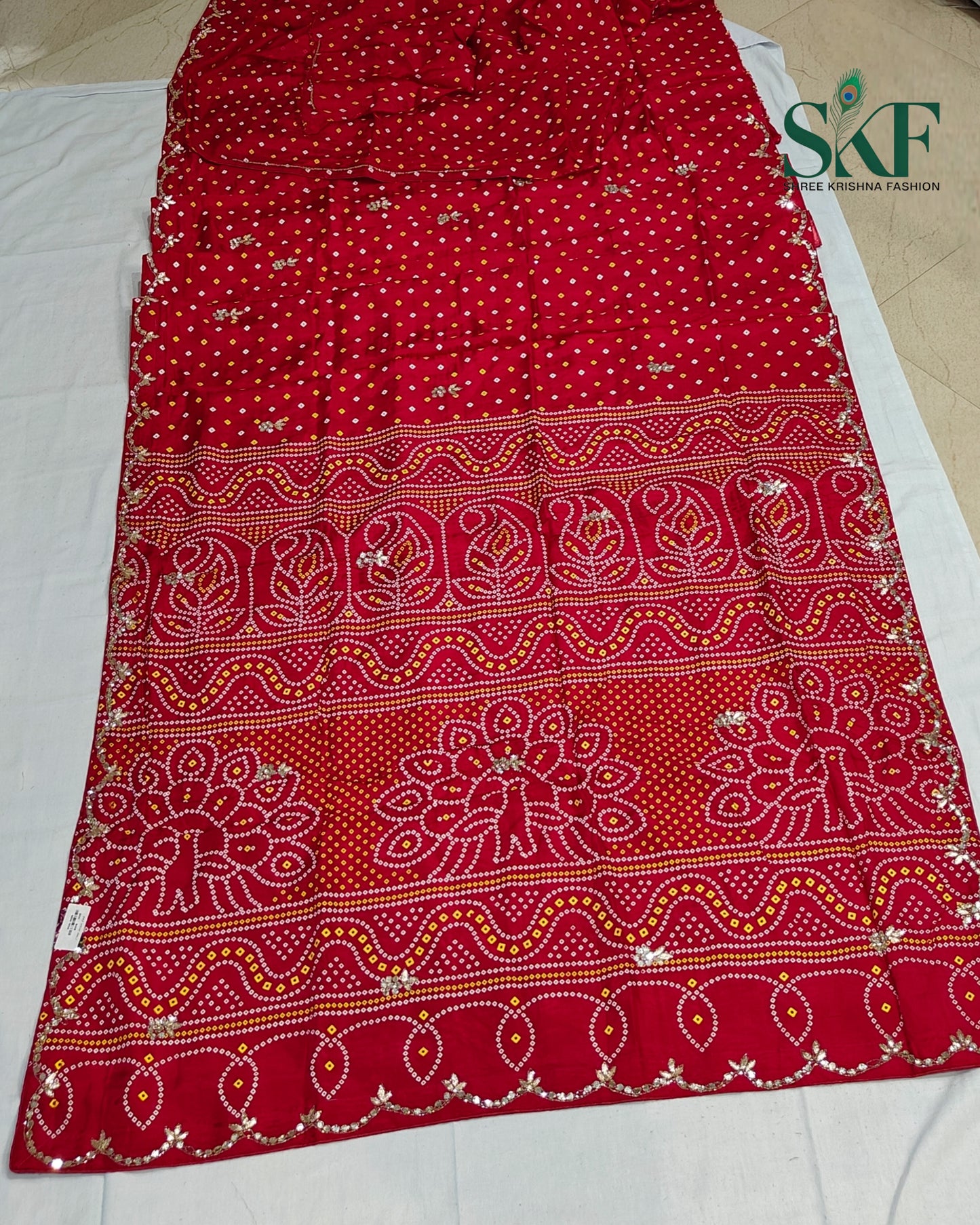 MODAL SILK BHANDHANI HANDWORK BUTTA RED SAREE BY SKFBHOLUBHAI