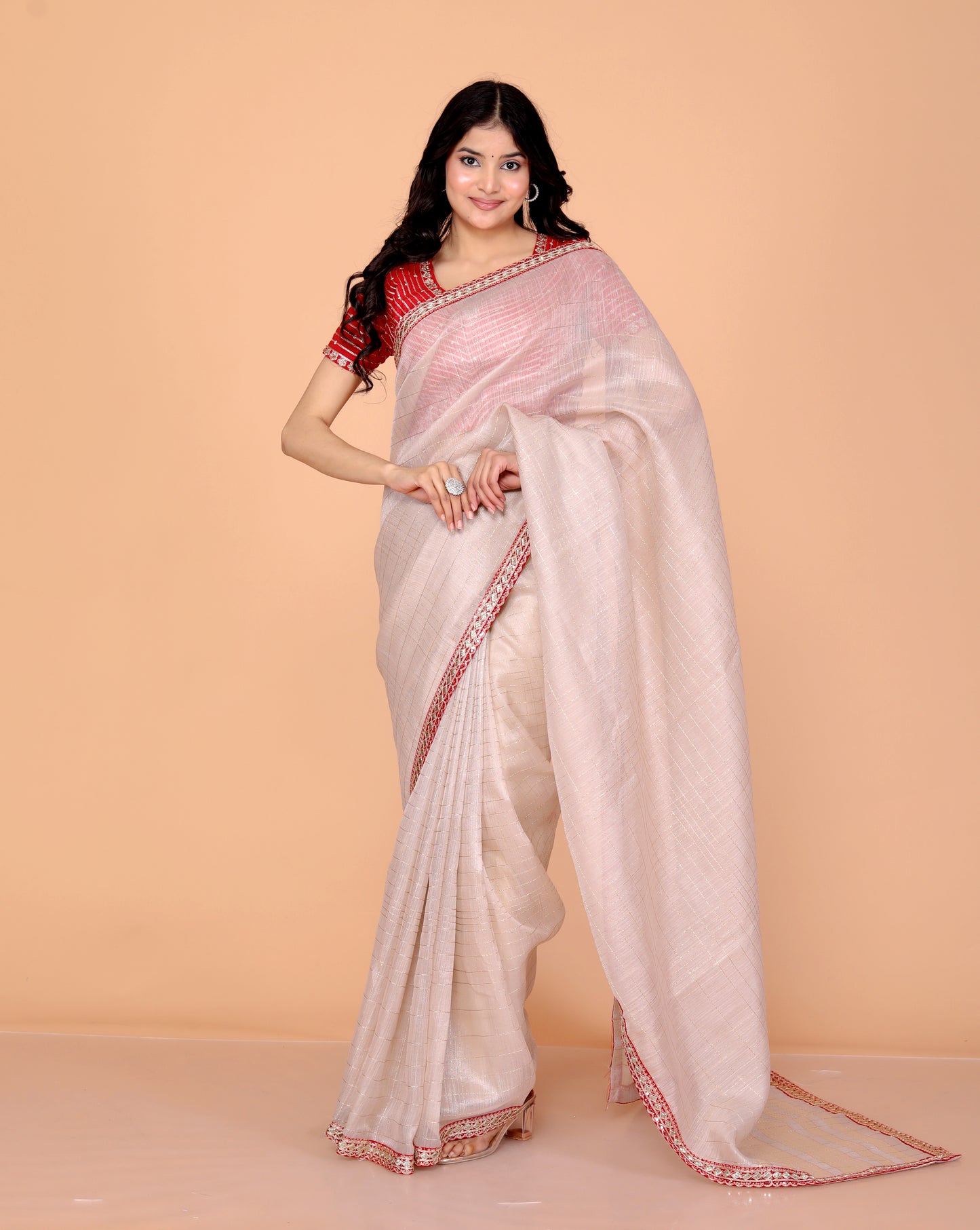 JUTT SILK WEAVING STICH BLOUSE IVORY GOLD SAREE BY SKFBHOLUBHAI