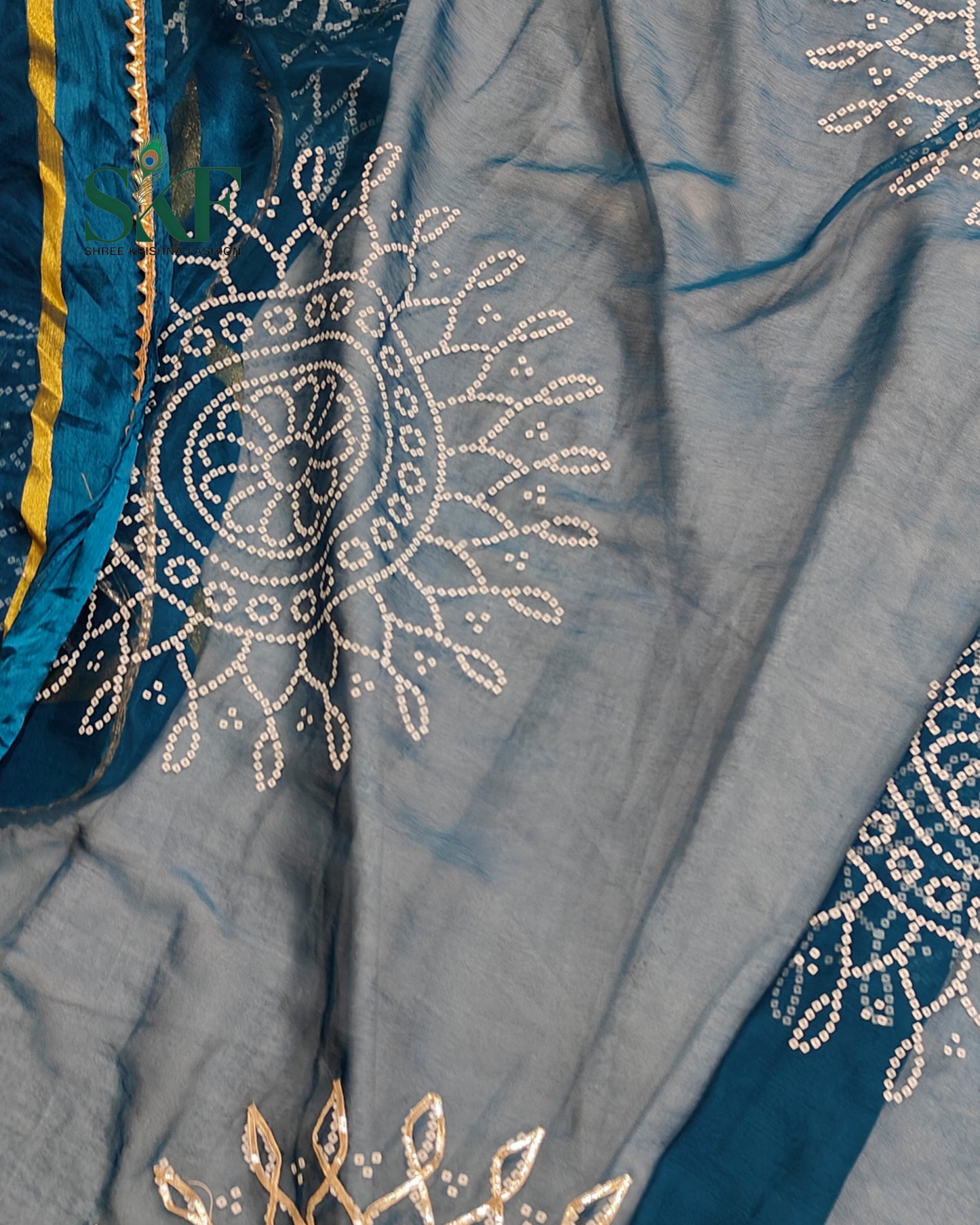 DIAMOND CHIFFON BHANDHANI KACHAGOTTA WORK TEALBLUE SAREE BY SKFBHOLUBHAI