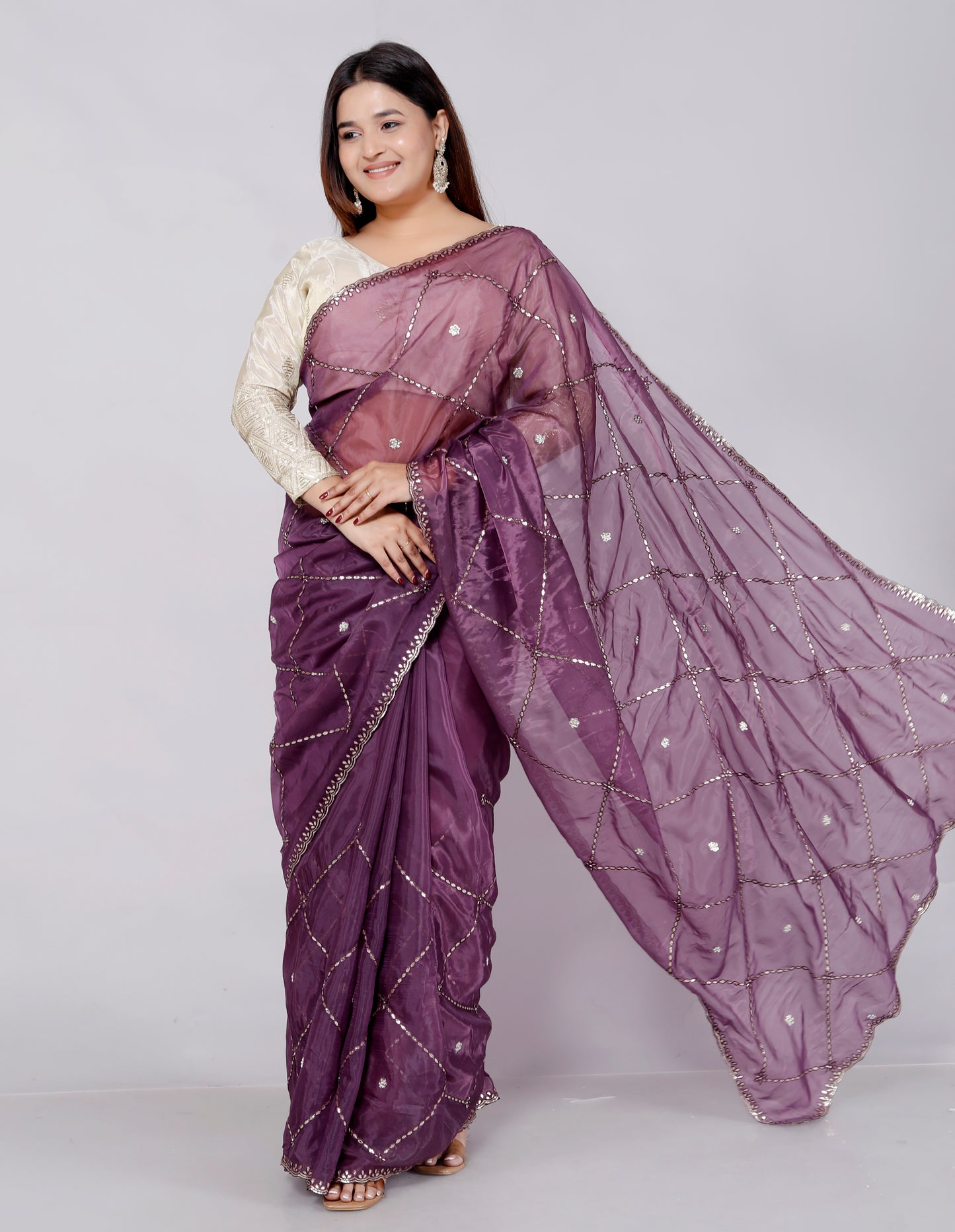 FOIL ORGANZA GOTTA HANDWORK JAAL PURPLE SAREE BY SKFBHOLUBHAI