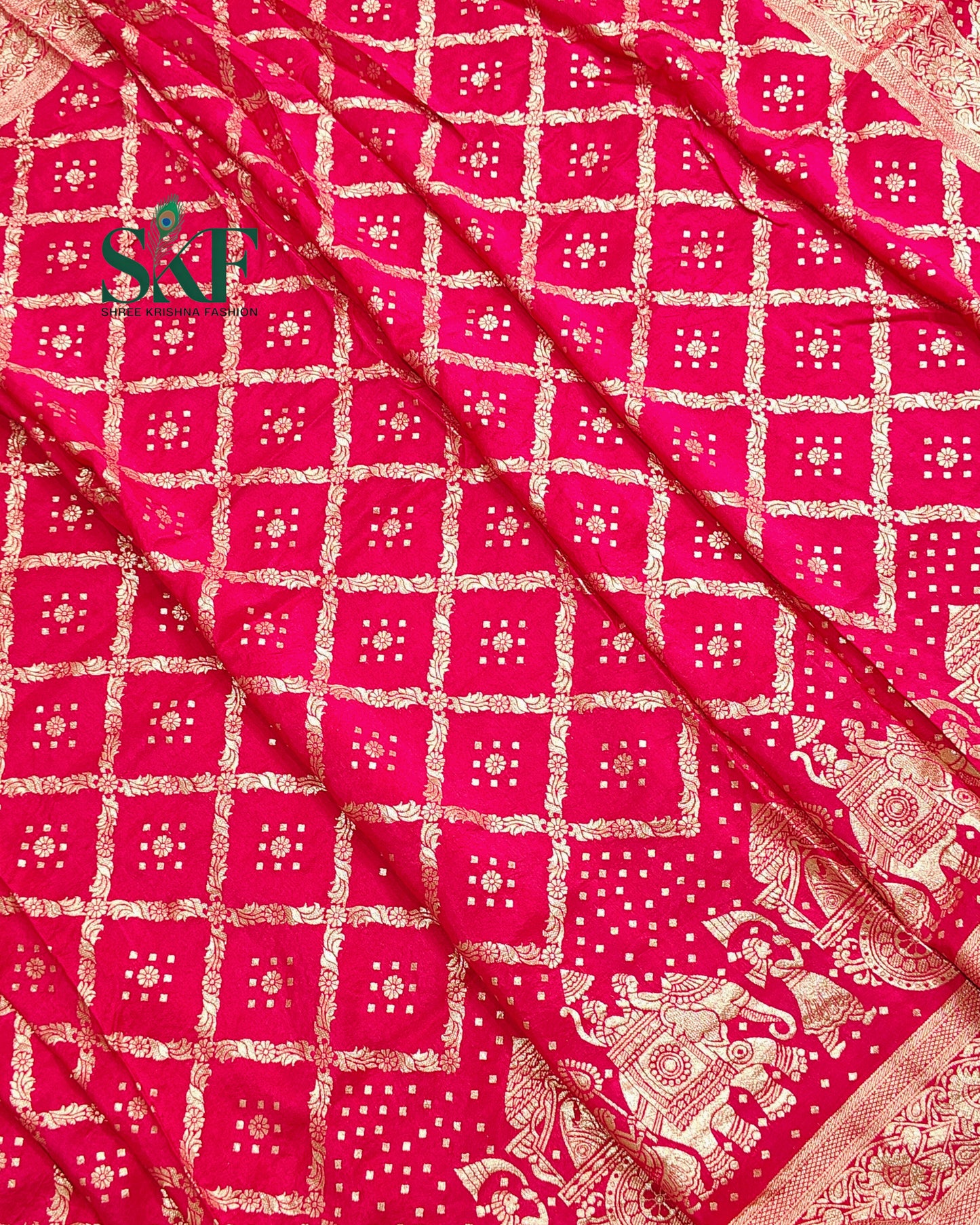 DOLA SILK MOTIF JAAL WEAVING WORK RANIPINK SAREE BY SKFBHOLUBHAI