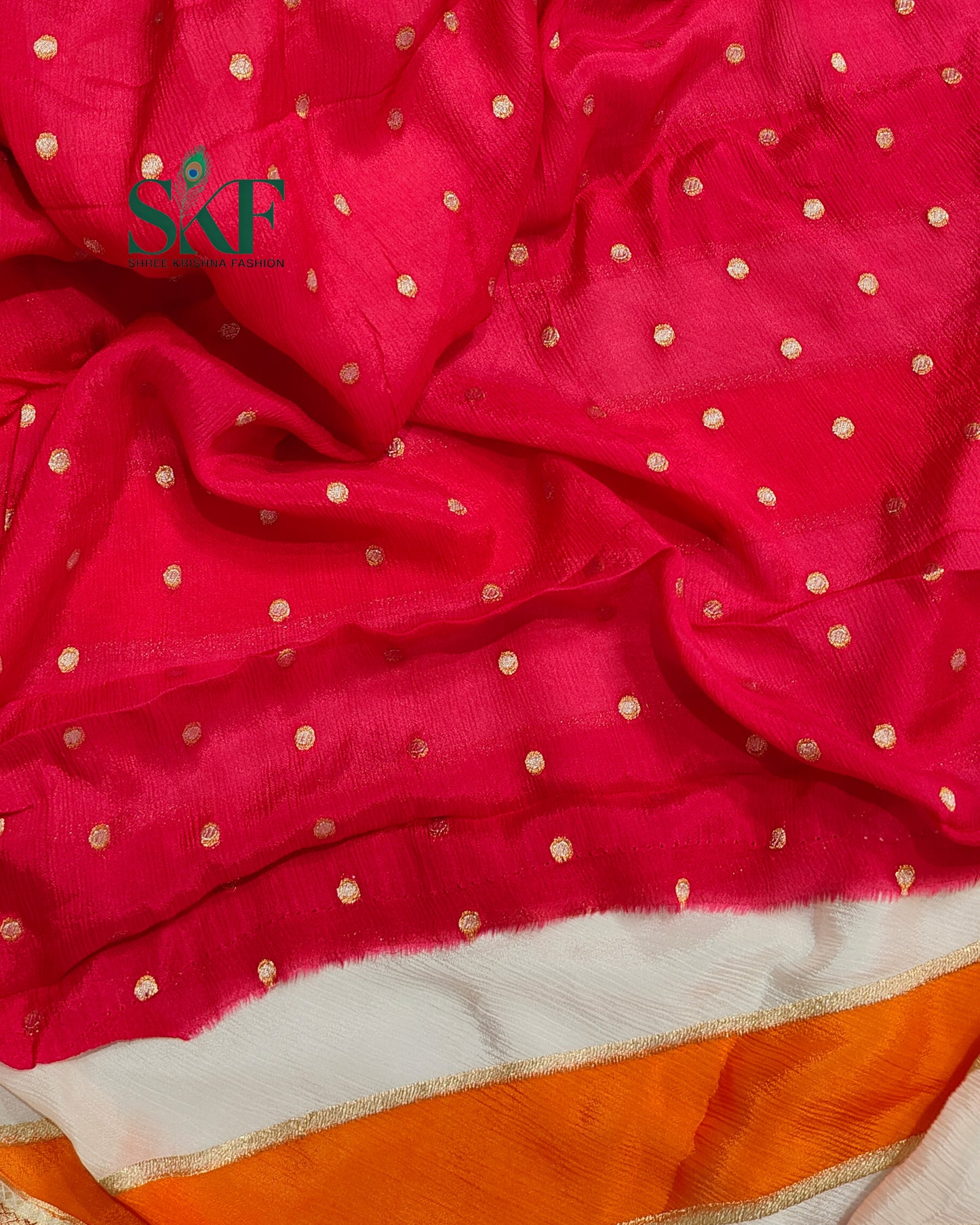 CHINON LEHRIYA EMBROIDERY WEAVING WORK BORDER MULTICOLOUR SAREE BY SKFBHOLUBHAI