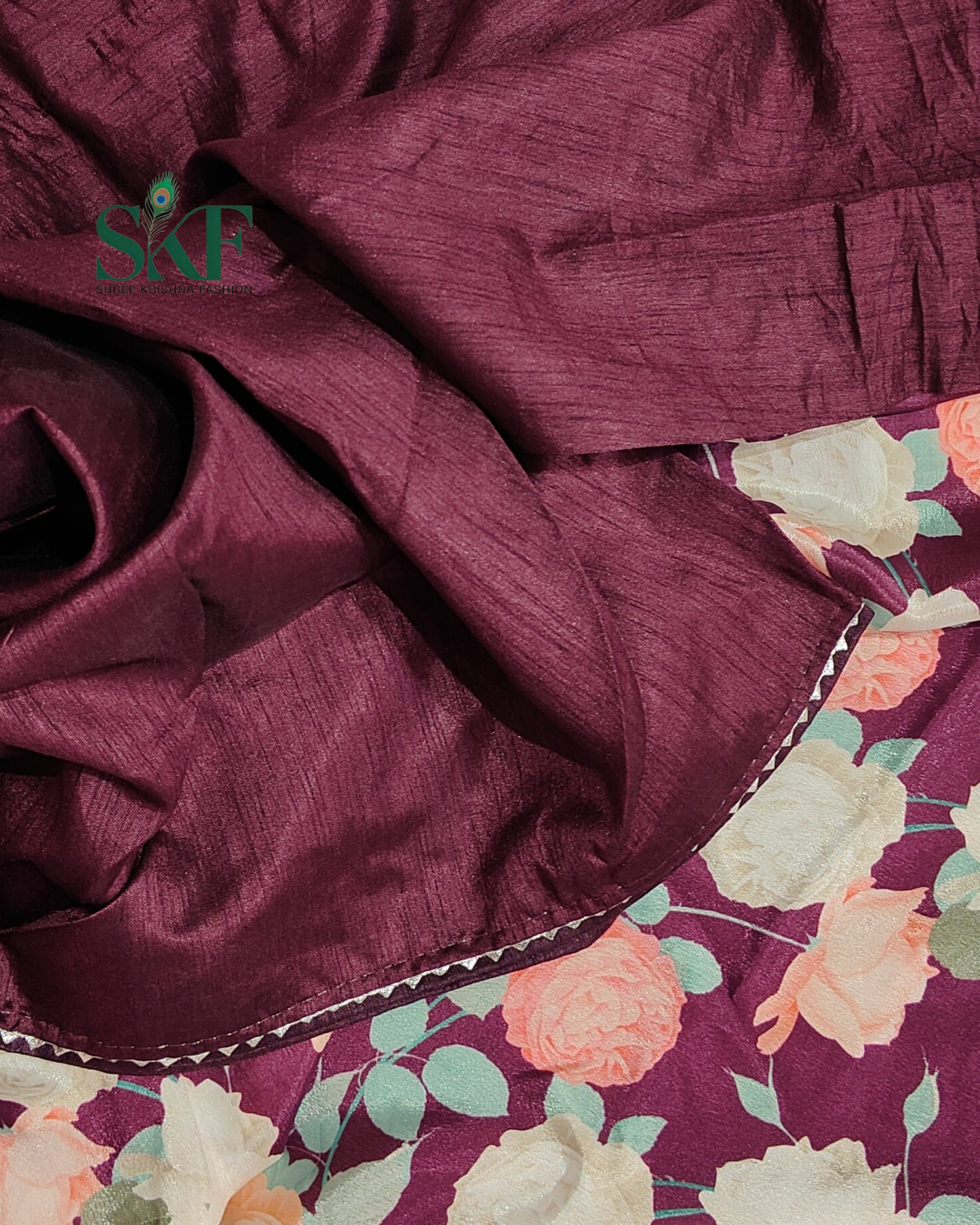 CHINON FLORAL DIGITAL PRINT HANDWORK SEEGREEN SAREE BY SKFBHOLUBHAI