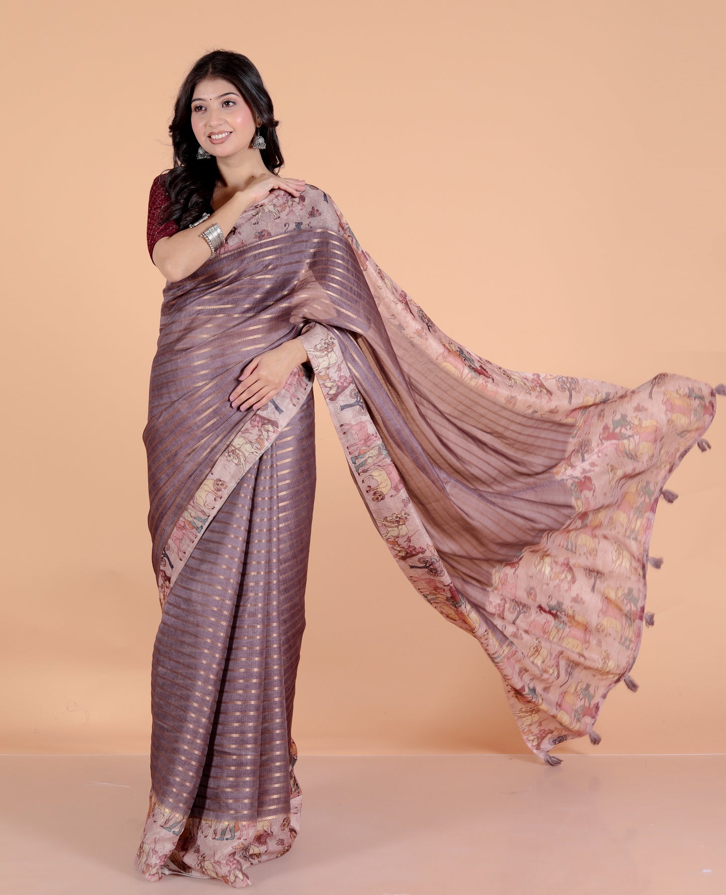 Pure Digital Linen Zari Lining Saree