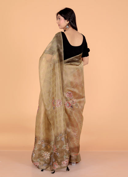 Pure Tissue Pita Work Floral Saree