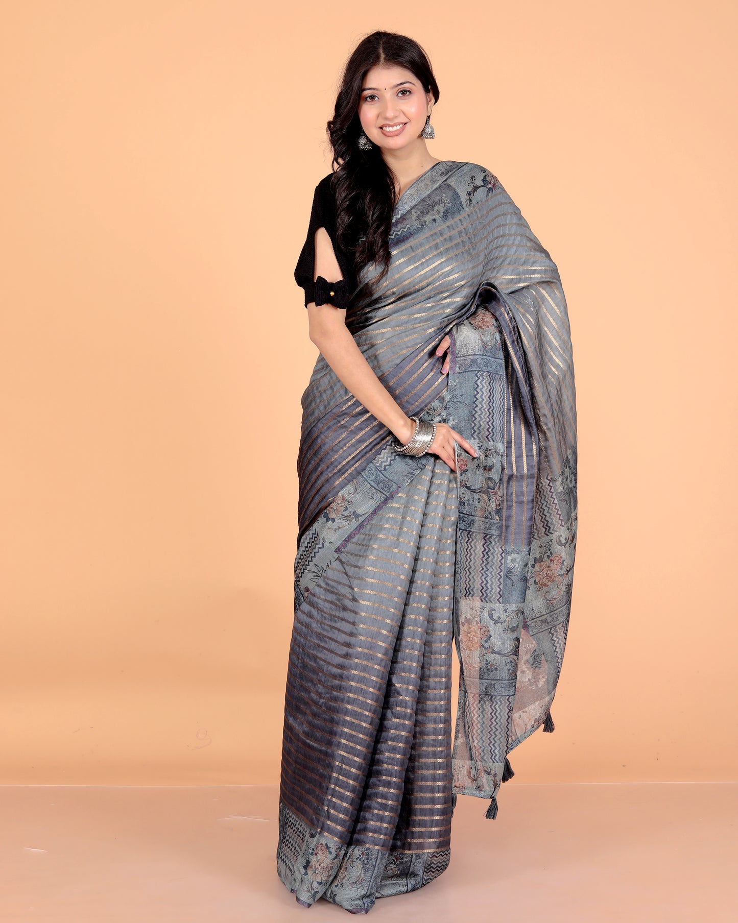 Pure Digital Linen Zari Lining Saree