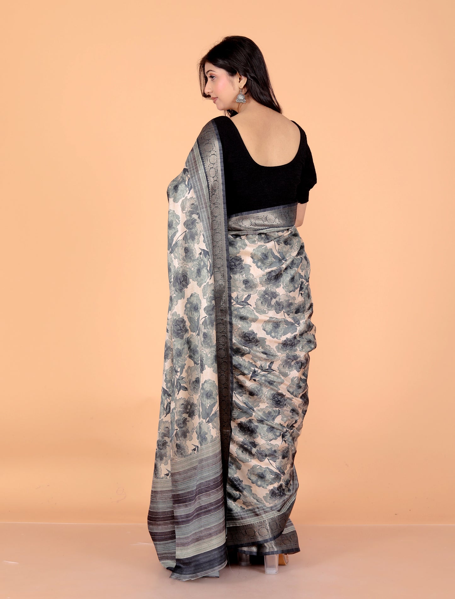 Pure Digital Tussar Silk Printed Zari Border Saree