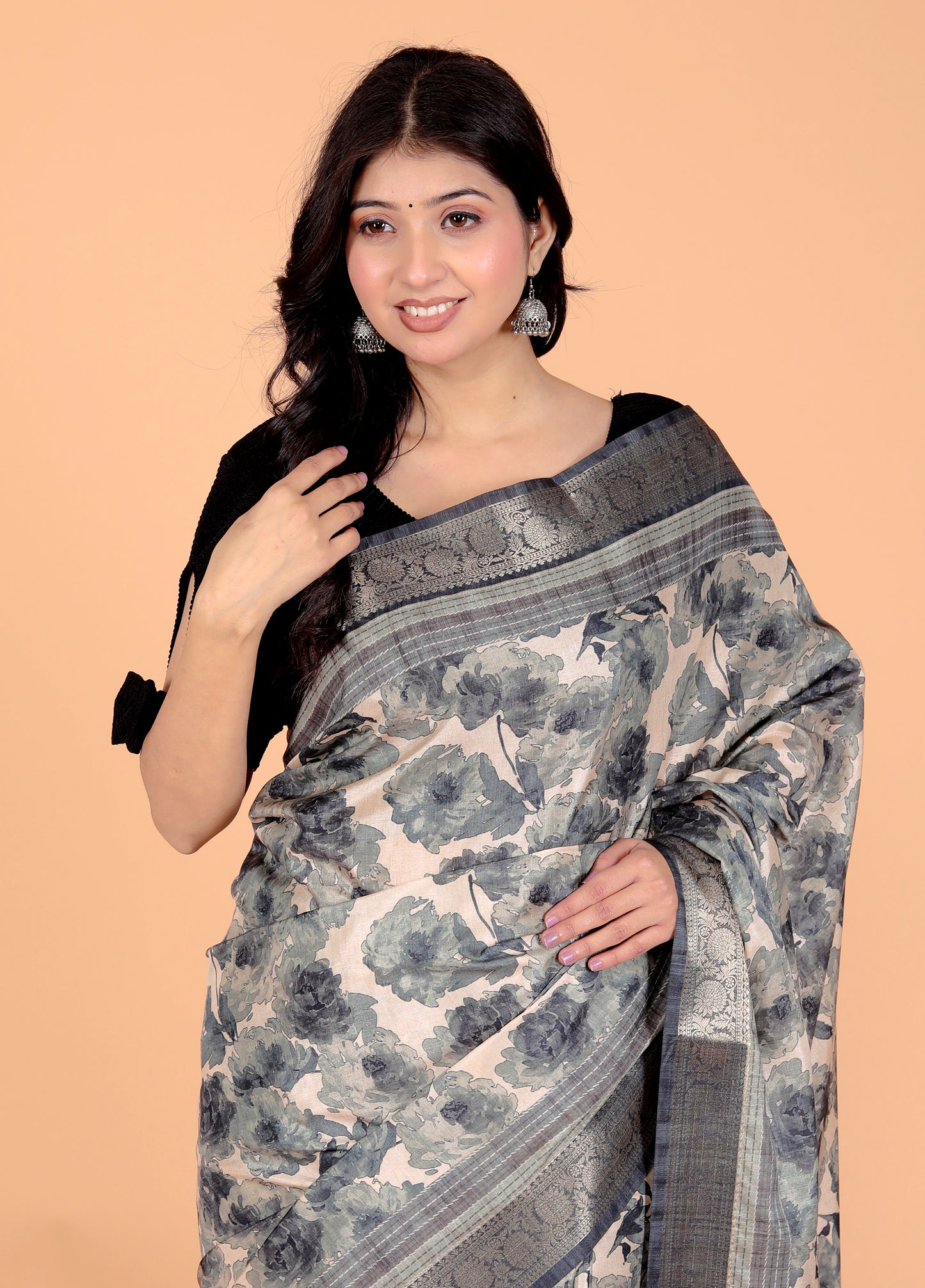 Pure Digital Tussar Silk Printed Zari Border Saree