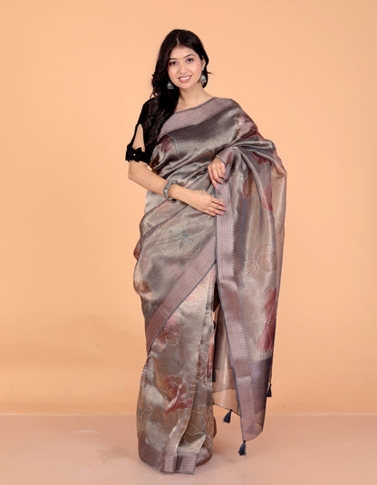 Pure Tissue Crush Aari Work Saree