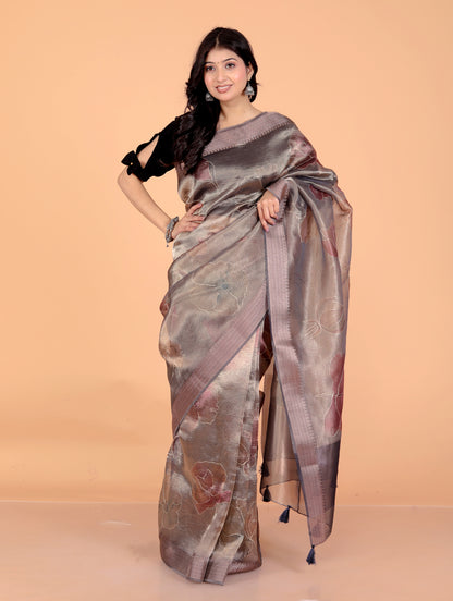 Pure Tissue Crush Aari Work Saree