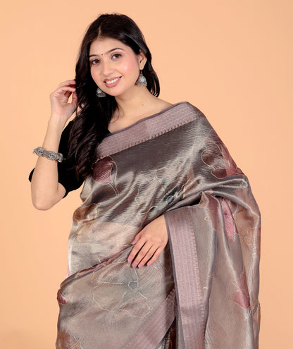 Pure Tissue Crush Aari Work Saree