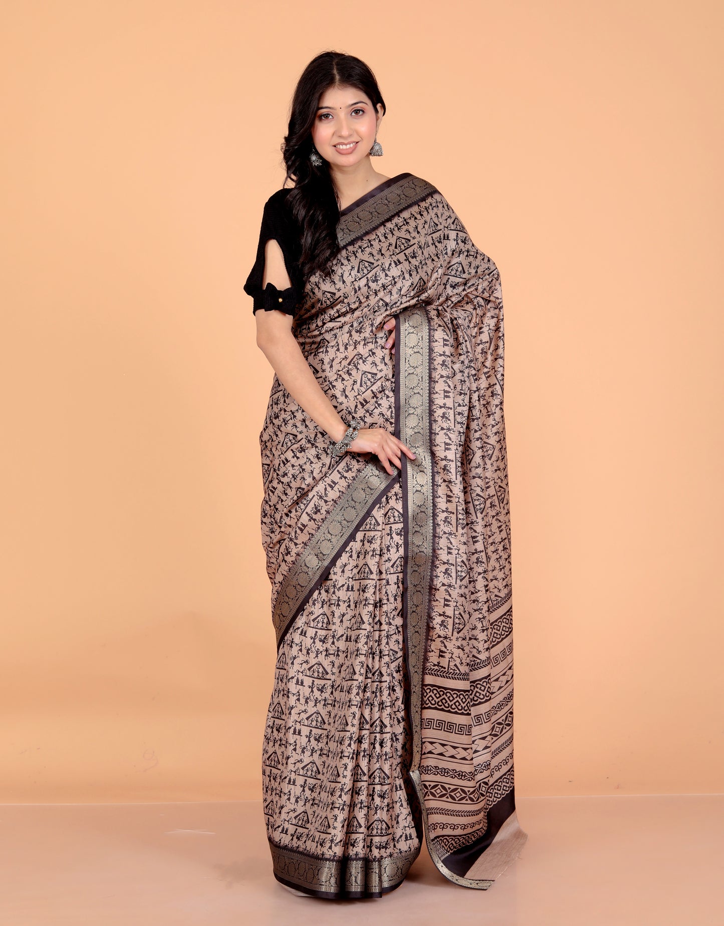 Pure Digital Tussar Silk Zari Border Saree