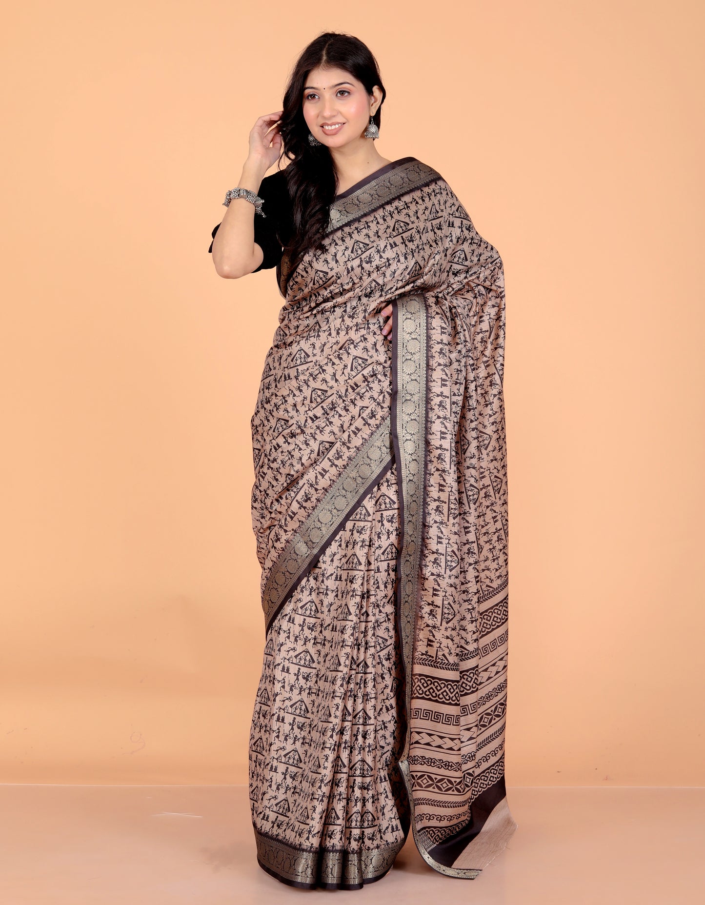 Pure Digital Tussar Silk Zari Border Saree