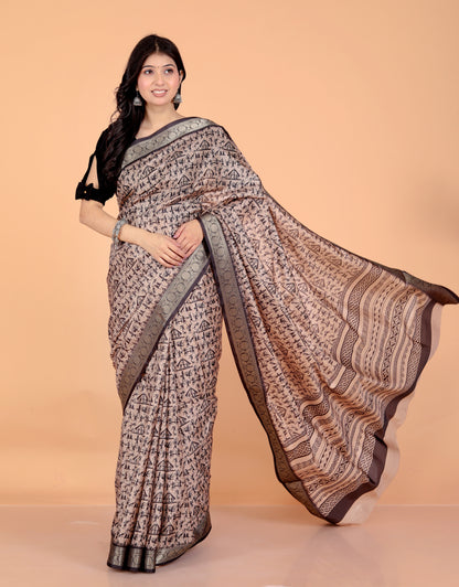 Pure Digital Tussar Silk Zari Border Saree