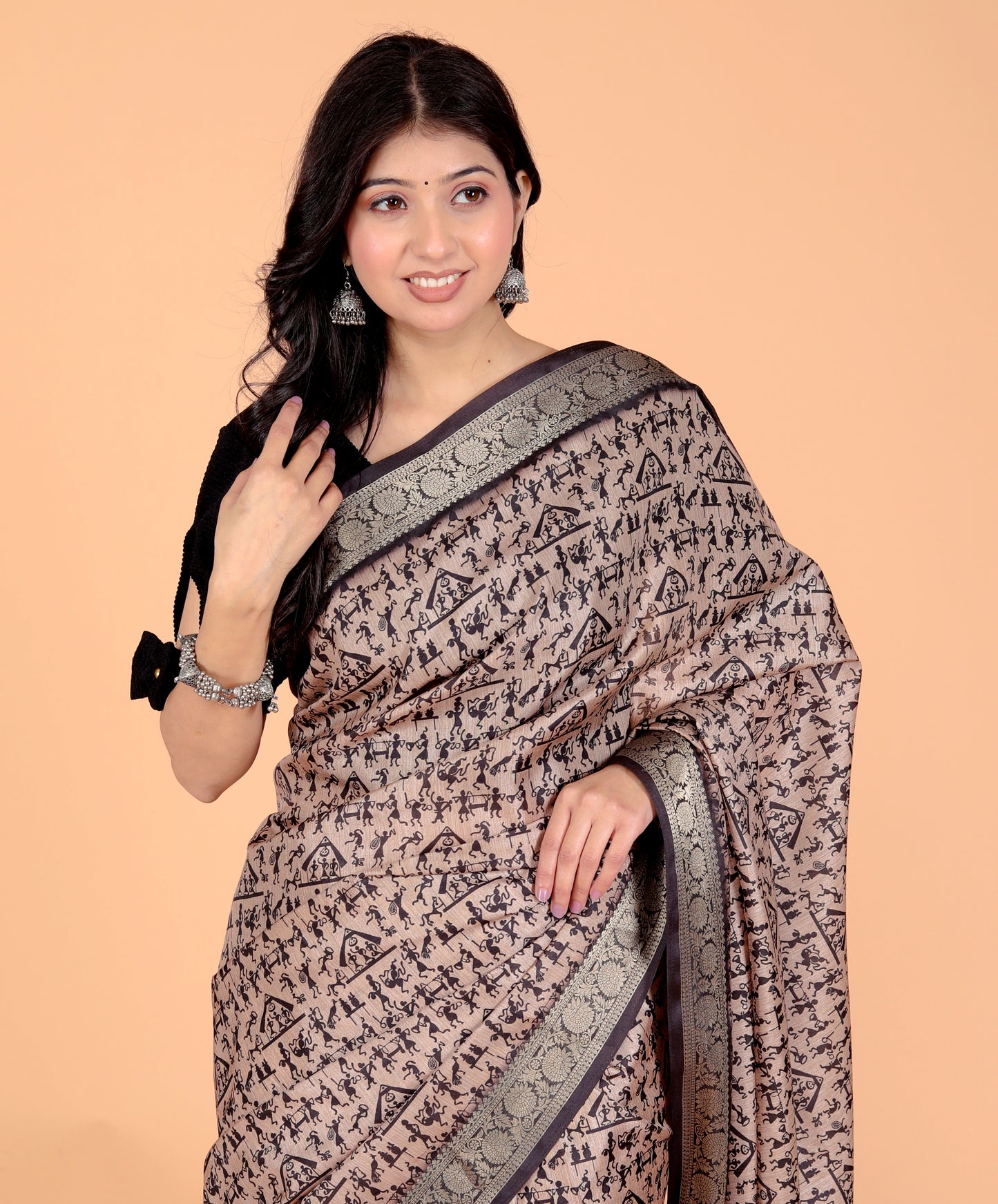 Pure Digital Tussar Silk Zari Border Saree